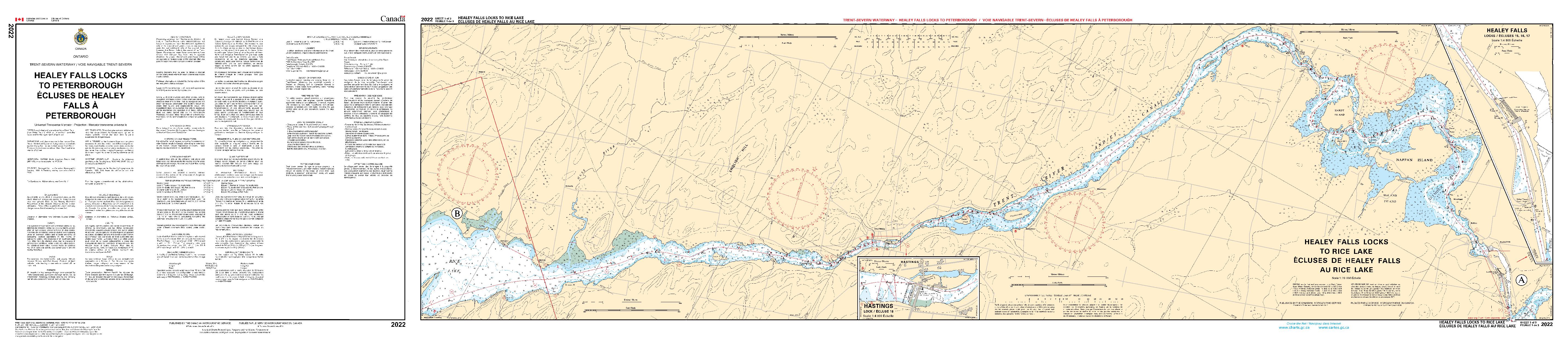 Healey Falls Locks to Peterborough / Écluses de Healey Falls à Peterborough - 3 SHEETS | CHS Chart 2022