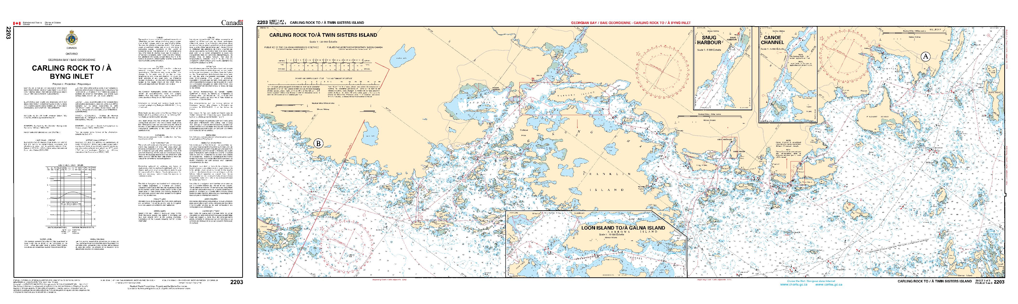 Carling Rock to/à Byng Inlet - 3 SHEETS | CHS Chart 2203