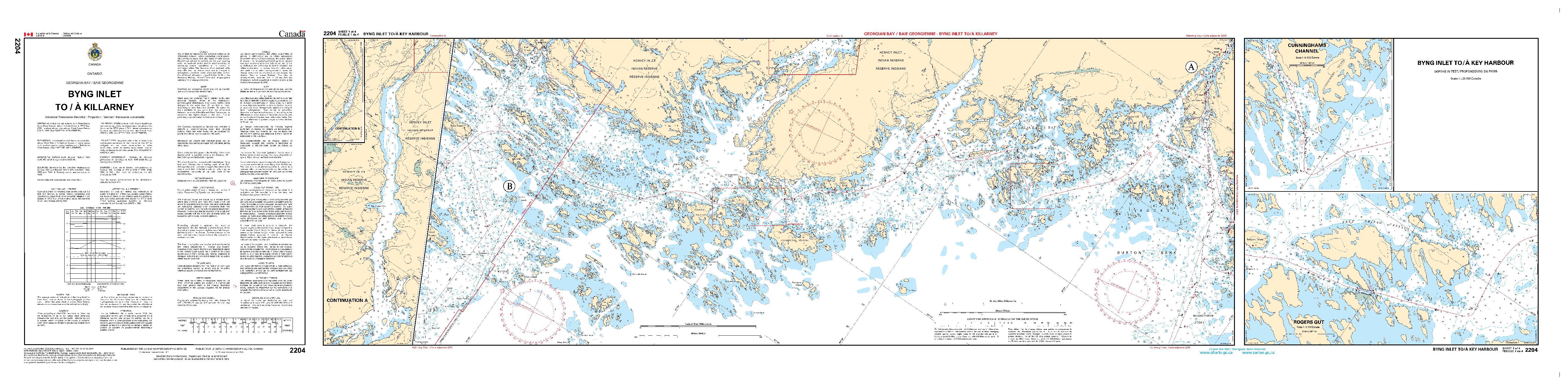 Byng Inlet to/à Killarney - 4 SHEETS | CHS Chart 2204