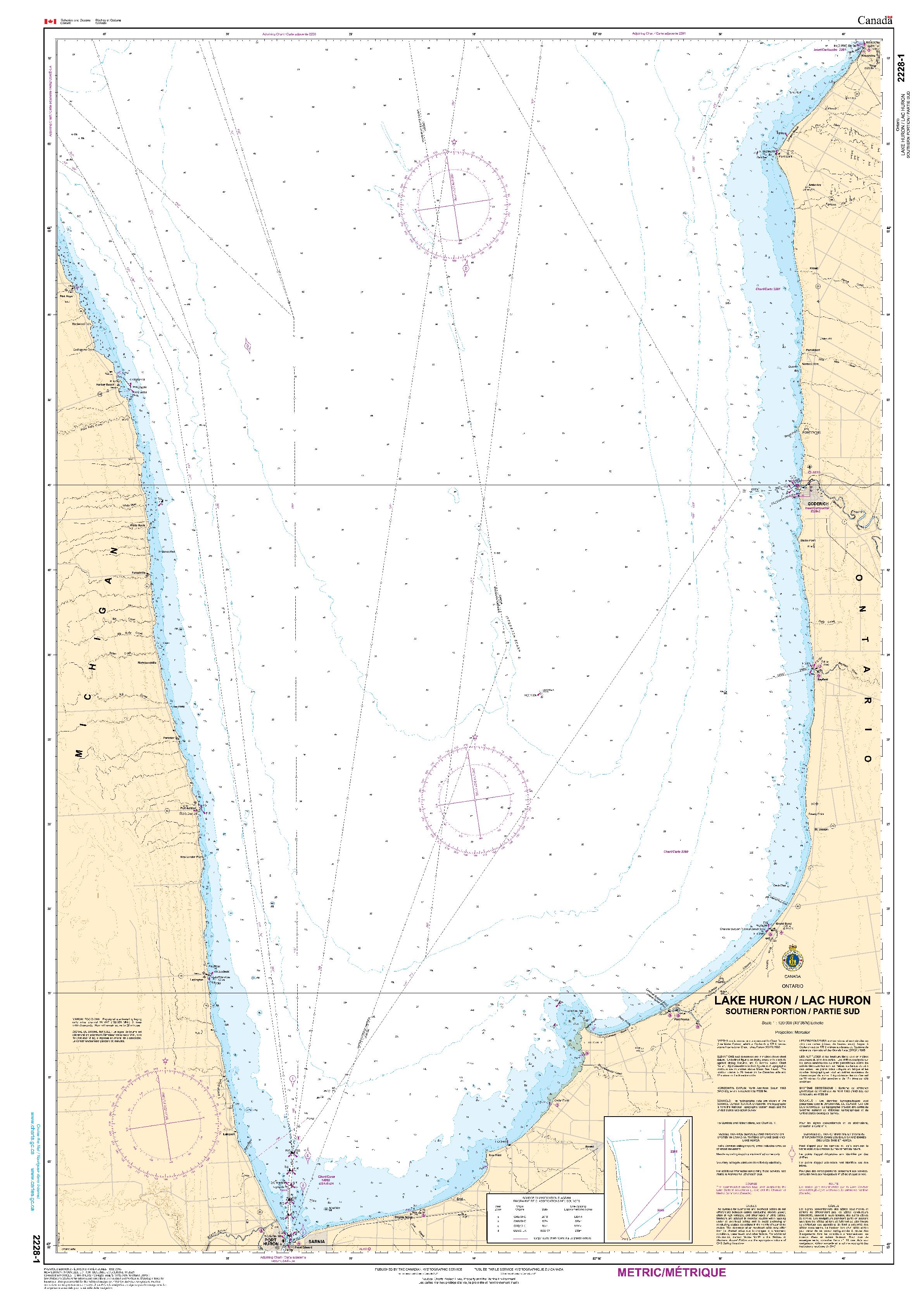 Lake Huron/Lac Huron (Southern Portion/Partie sud) - 2 SHEETS | CHS Chart 2228