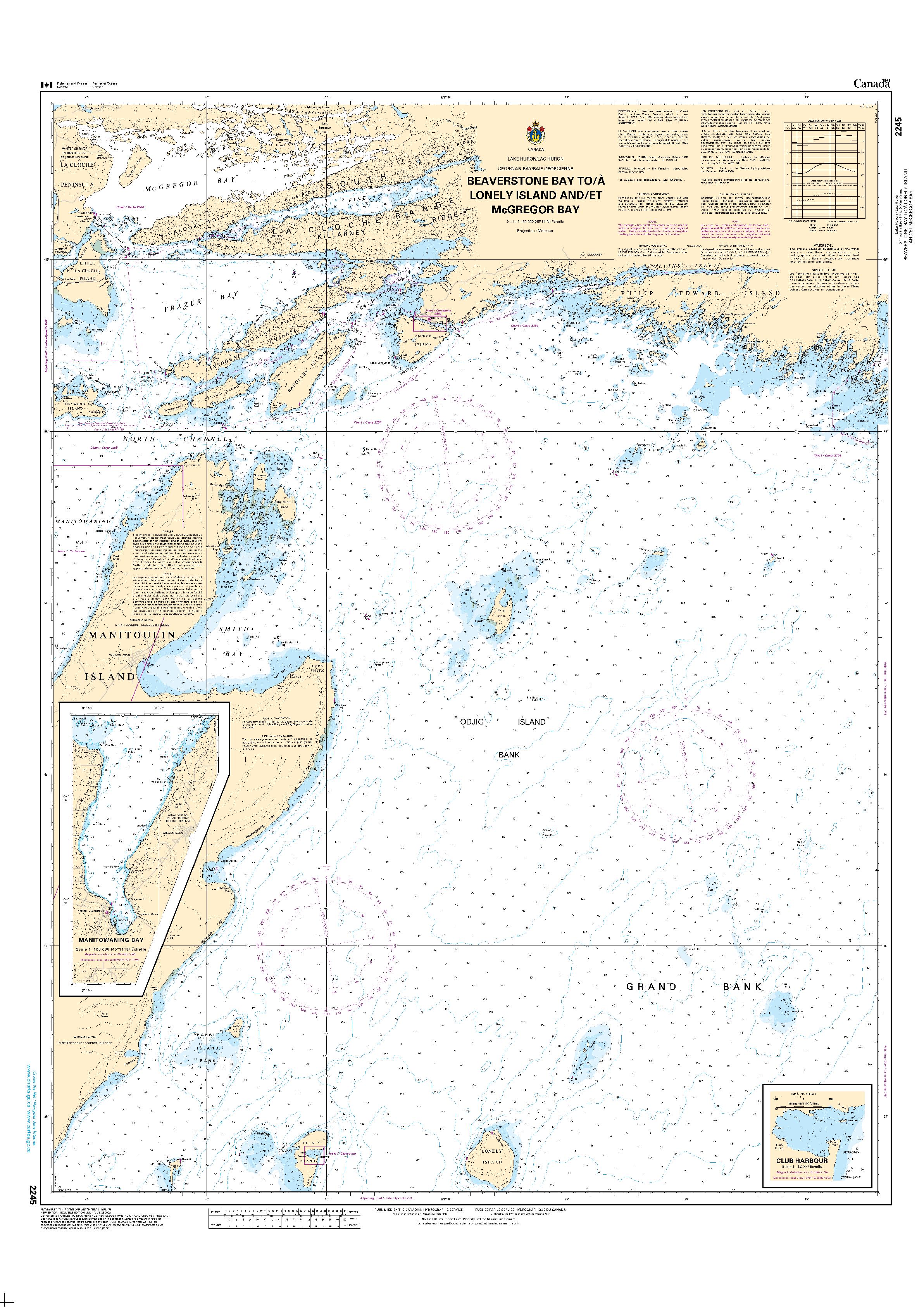 Beaverstone Bay to/à Lonely Island and/et McGregor Bay | CHS Chart 2245