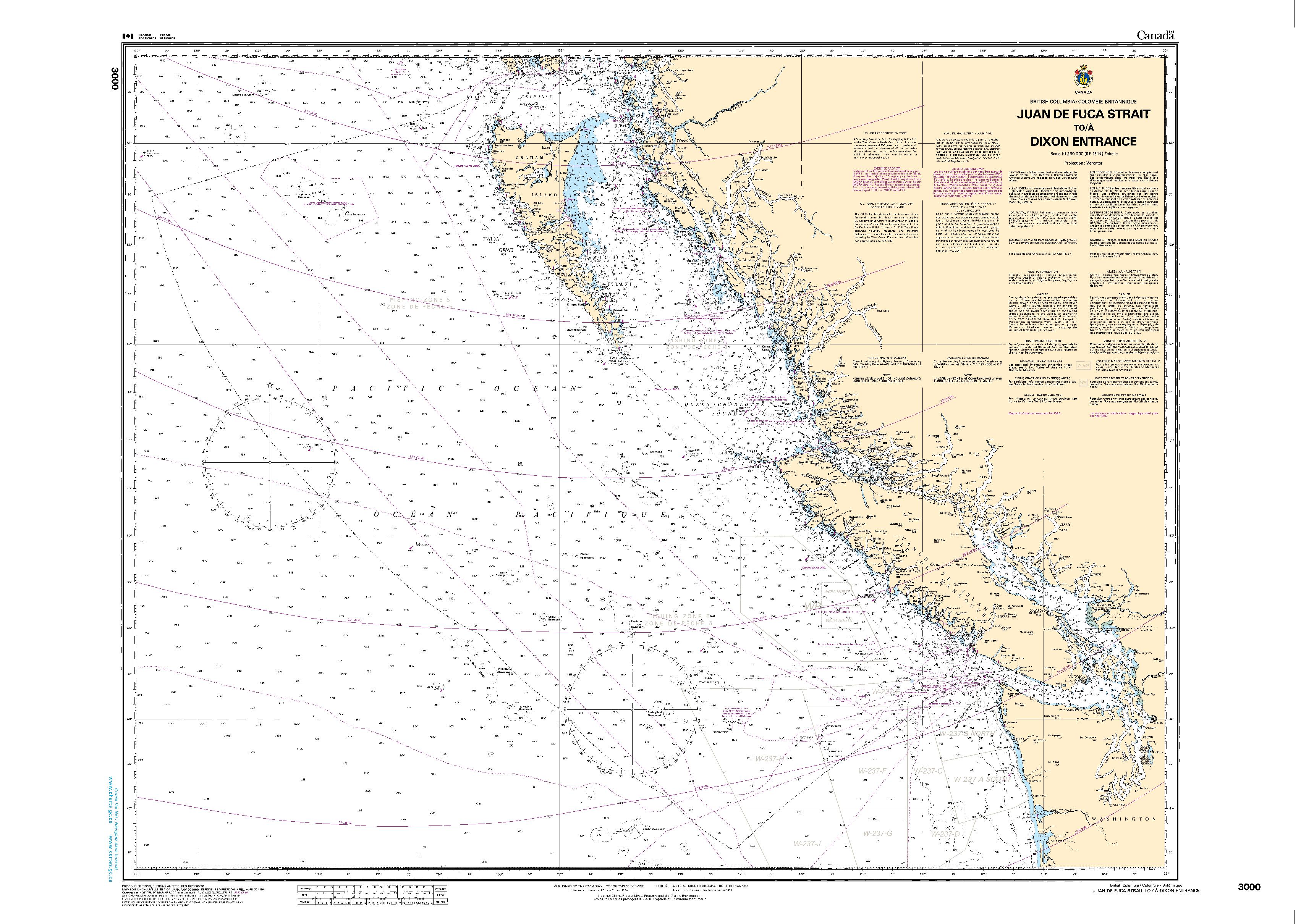 Juan de Fuca Strait to/à Dixon Entrance | Carte SHC 3000