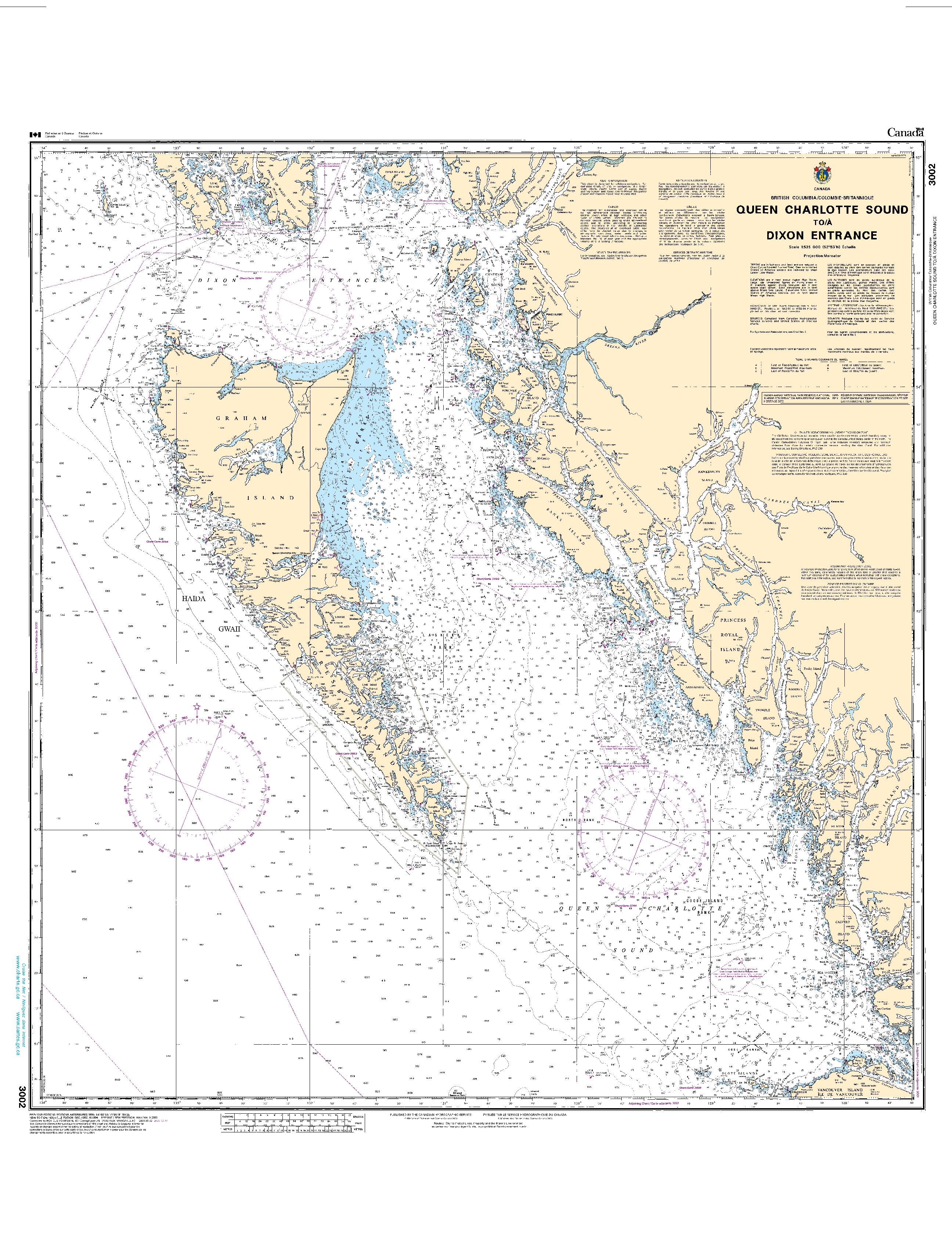 Queen Charlotte Sound to/à Dixon Entrance | Carte SHC 3002