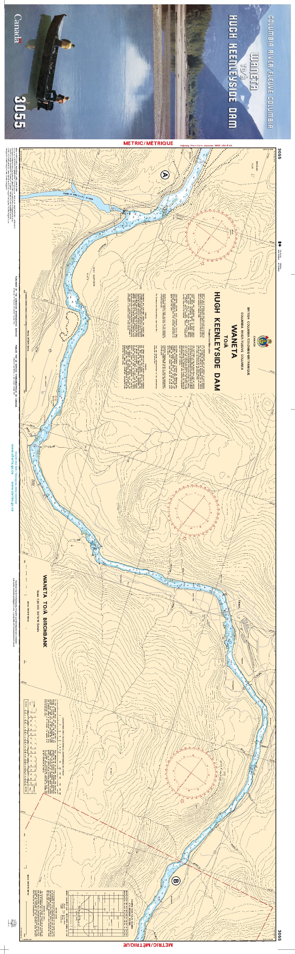 Waneta to/à Hugh Keenleyside Dam - 2 SHEETS | CHS Chart 3055