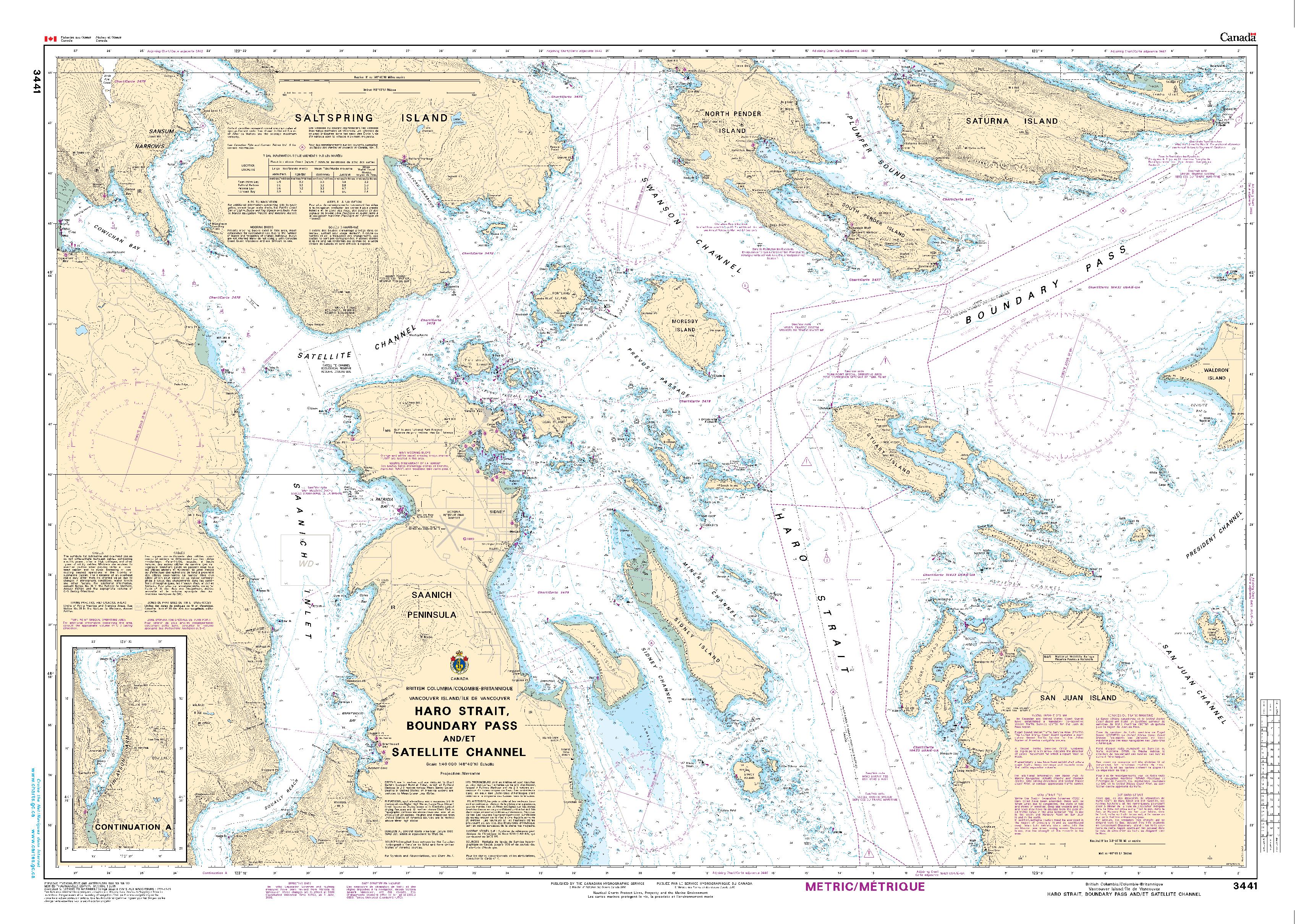 Haro Strait, Boundary Pass and/et Satellite Channel | CHS Chart 3441