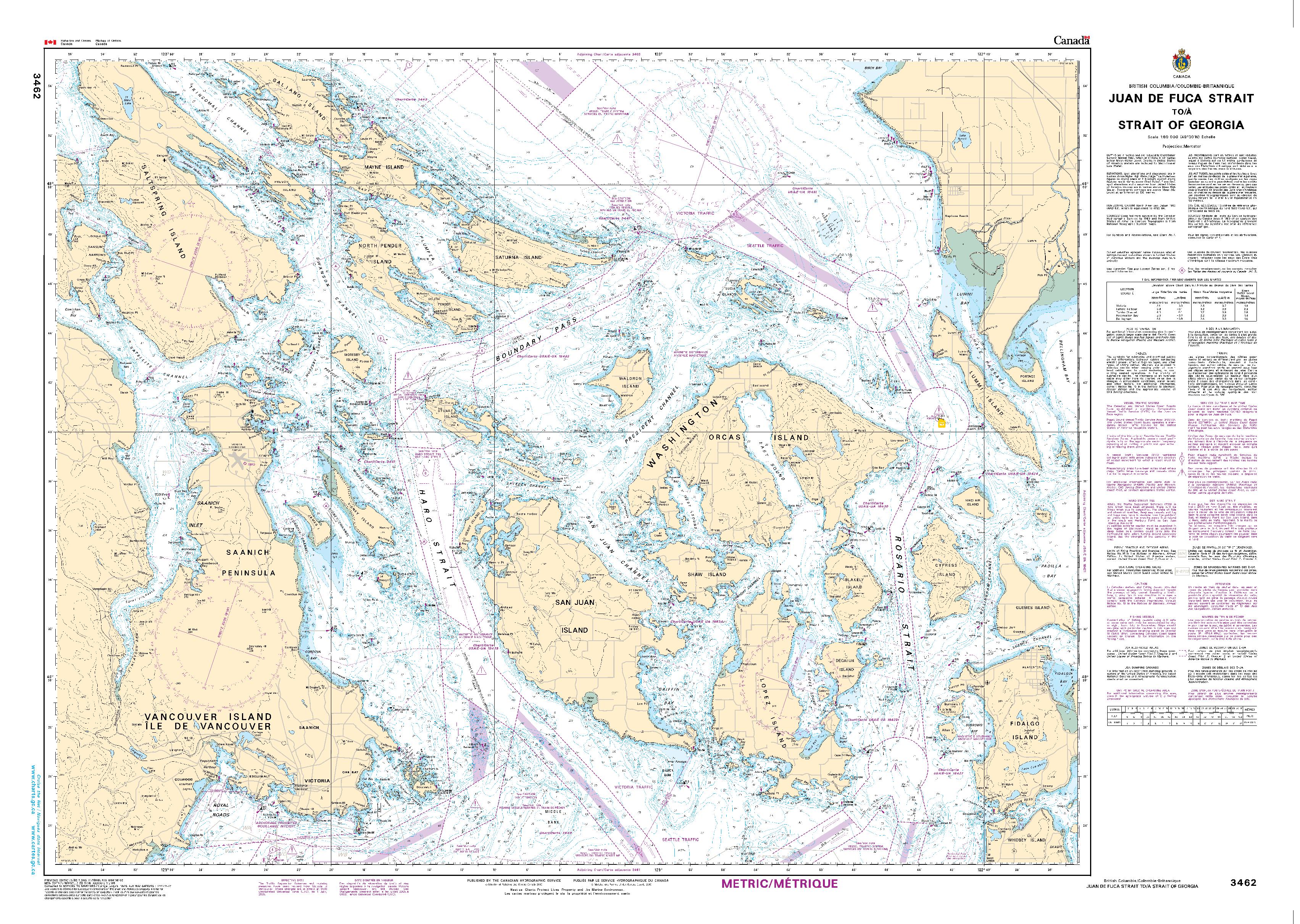 Juan de Fuca Strait to/à Strait of Georgia | Carte SHC 3462