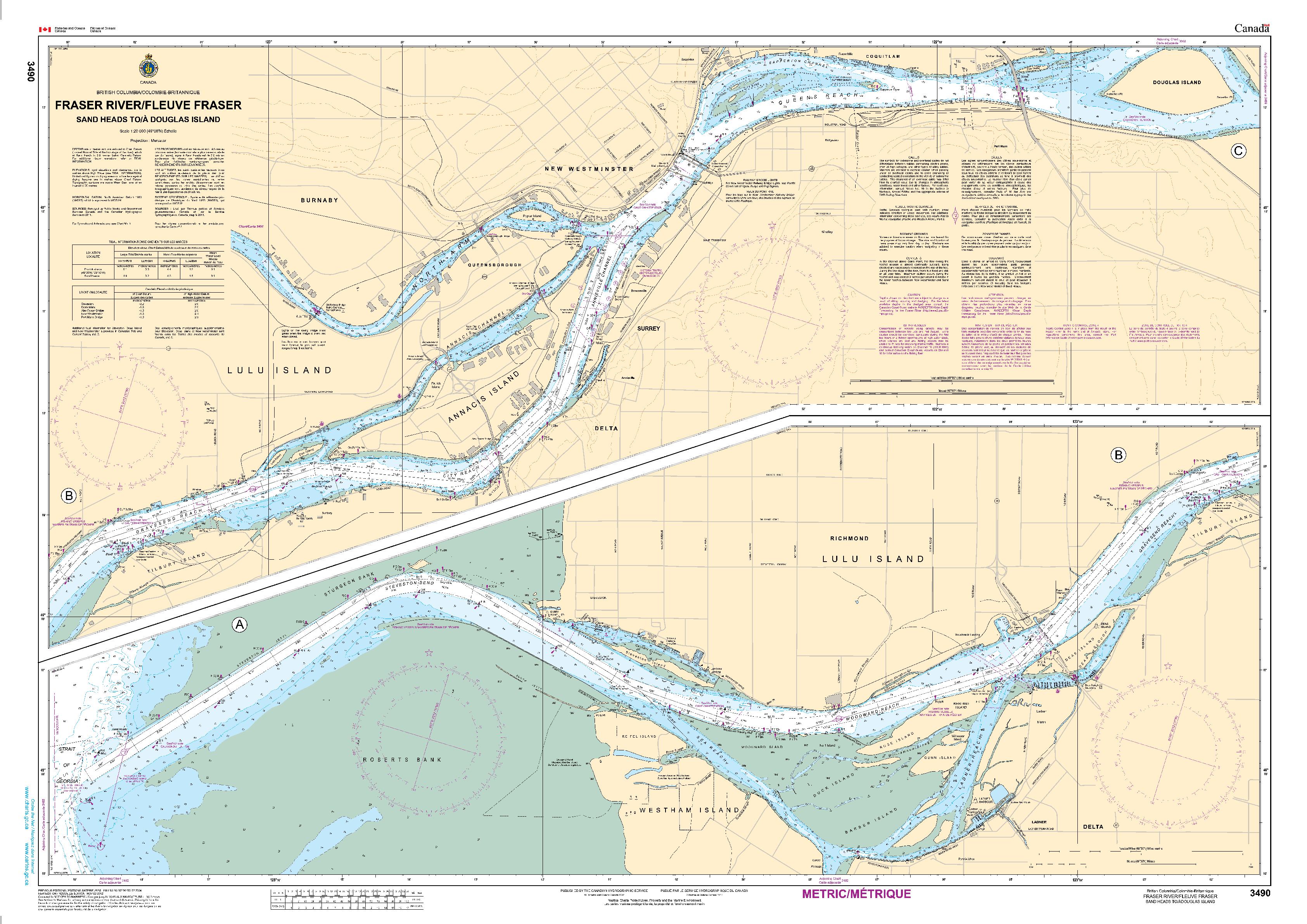 Fraser River/Fleuve Fraser, Sand Heads to/à Douglas Island | Carte SHC 3490
