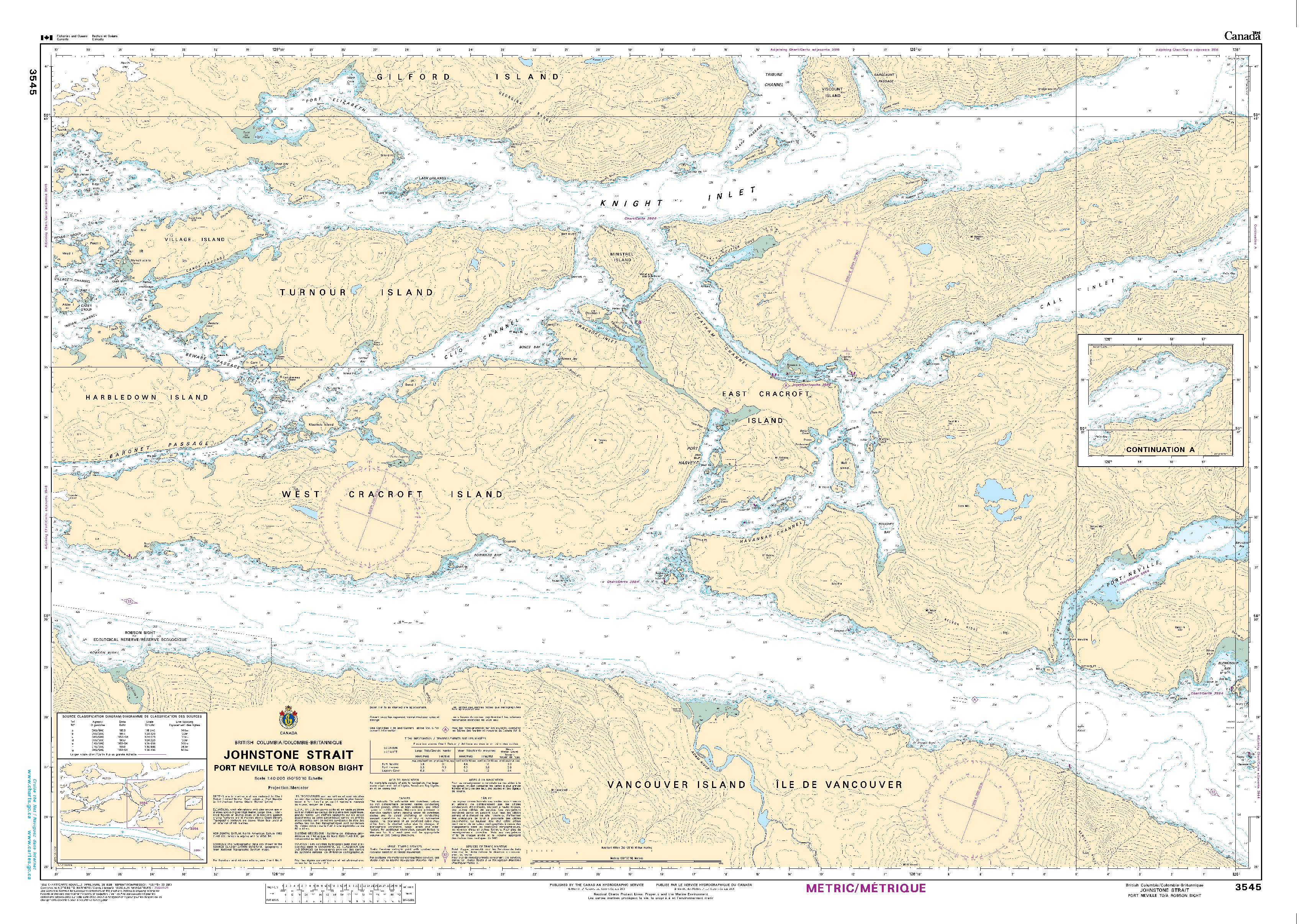 Johnstone Strait, Port Neville to/à Robson Bight | CHS Chart 3545