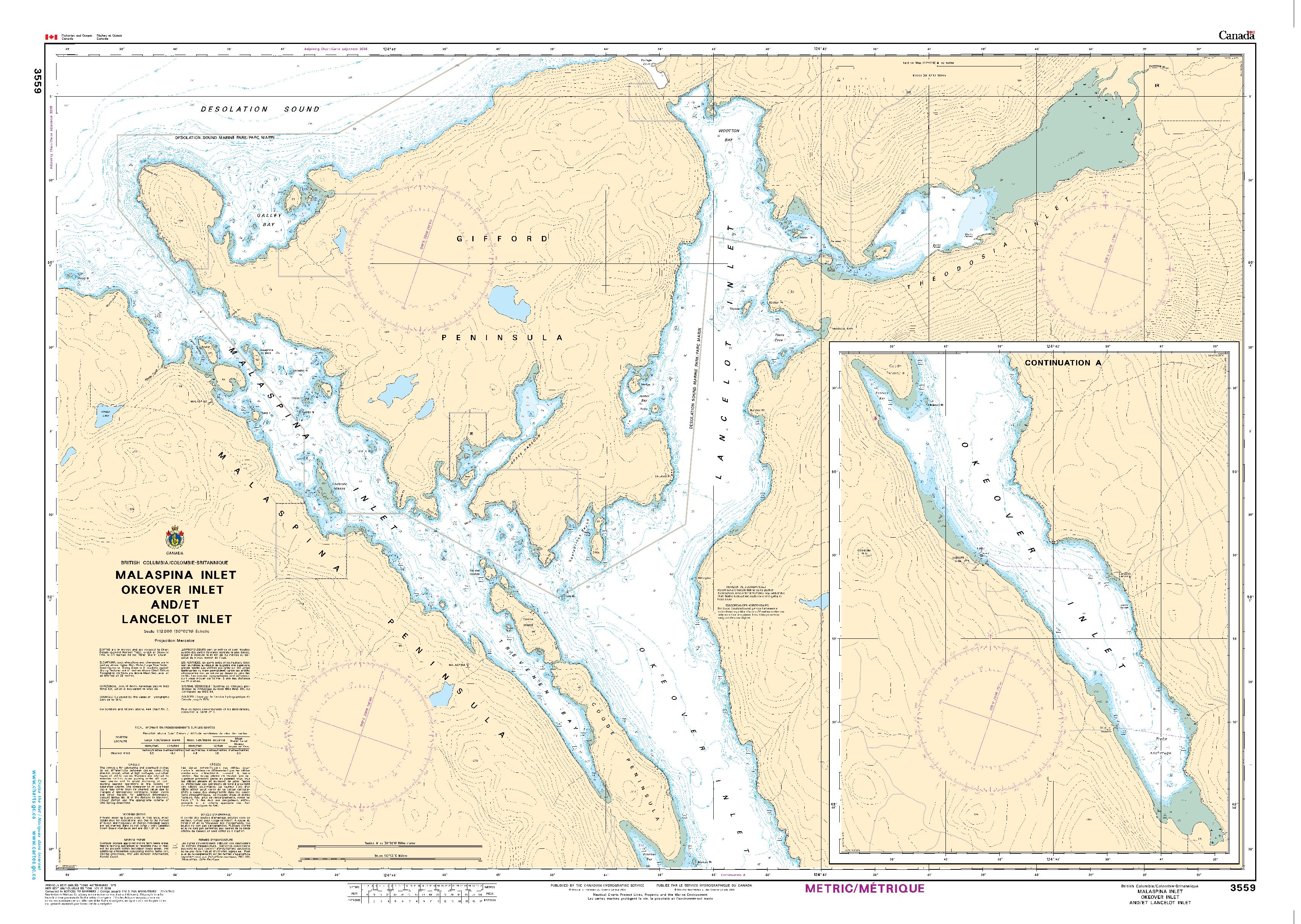 Malaspina Inlet, Okeover Inlet and/et Lancelot Inlet | CHS Chart 3559