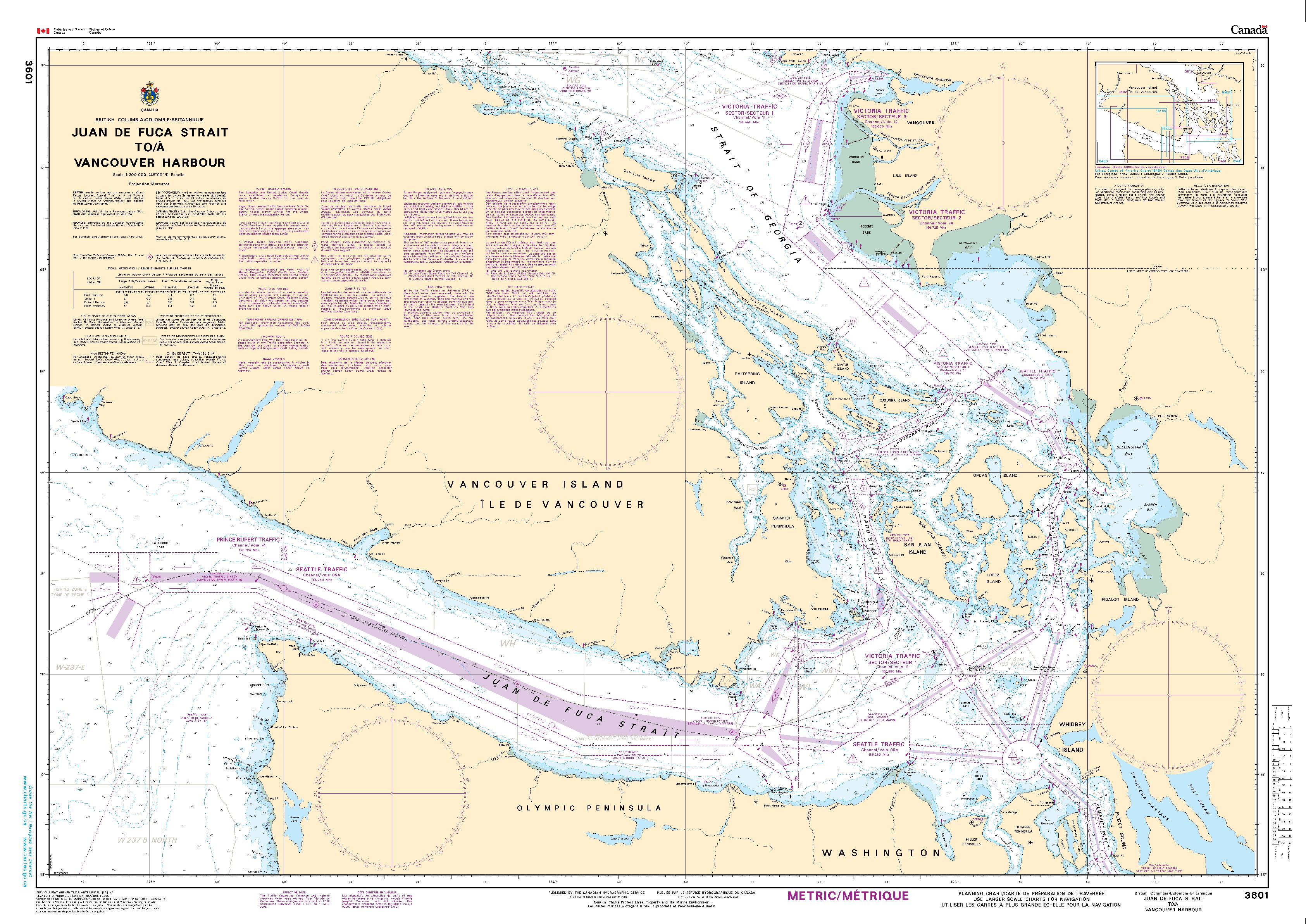 Juan de Fuca Strait to/à Vancouver Harbour | CHS Chart 3601