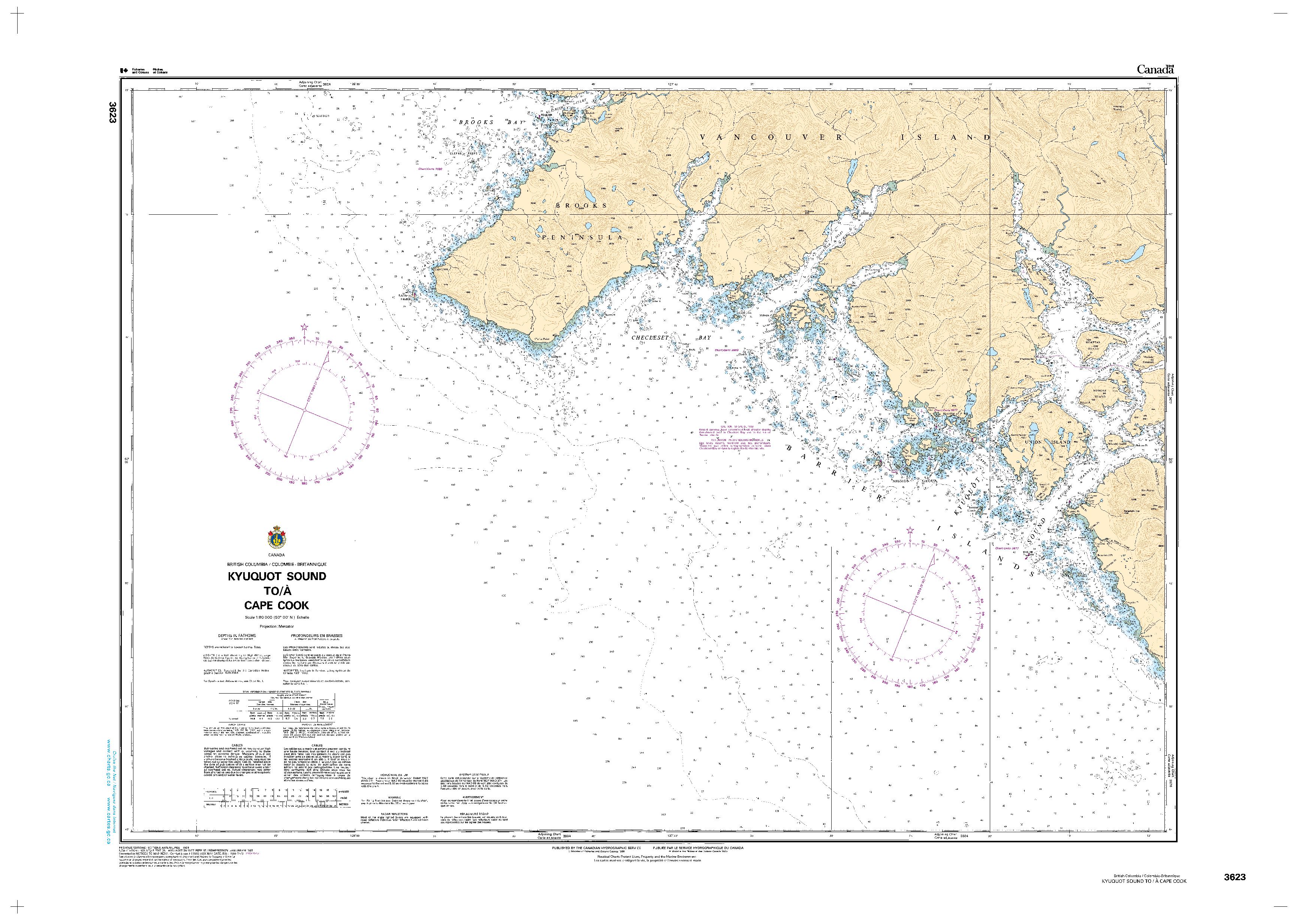 Kyuquot Sound to/à Cape Cook | CHS Chart 3623