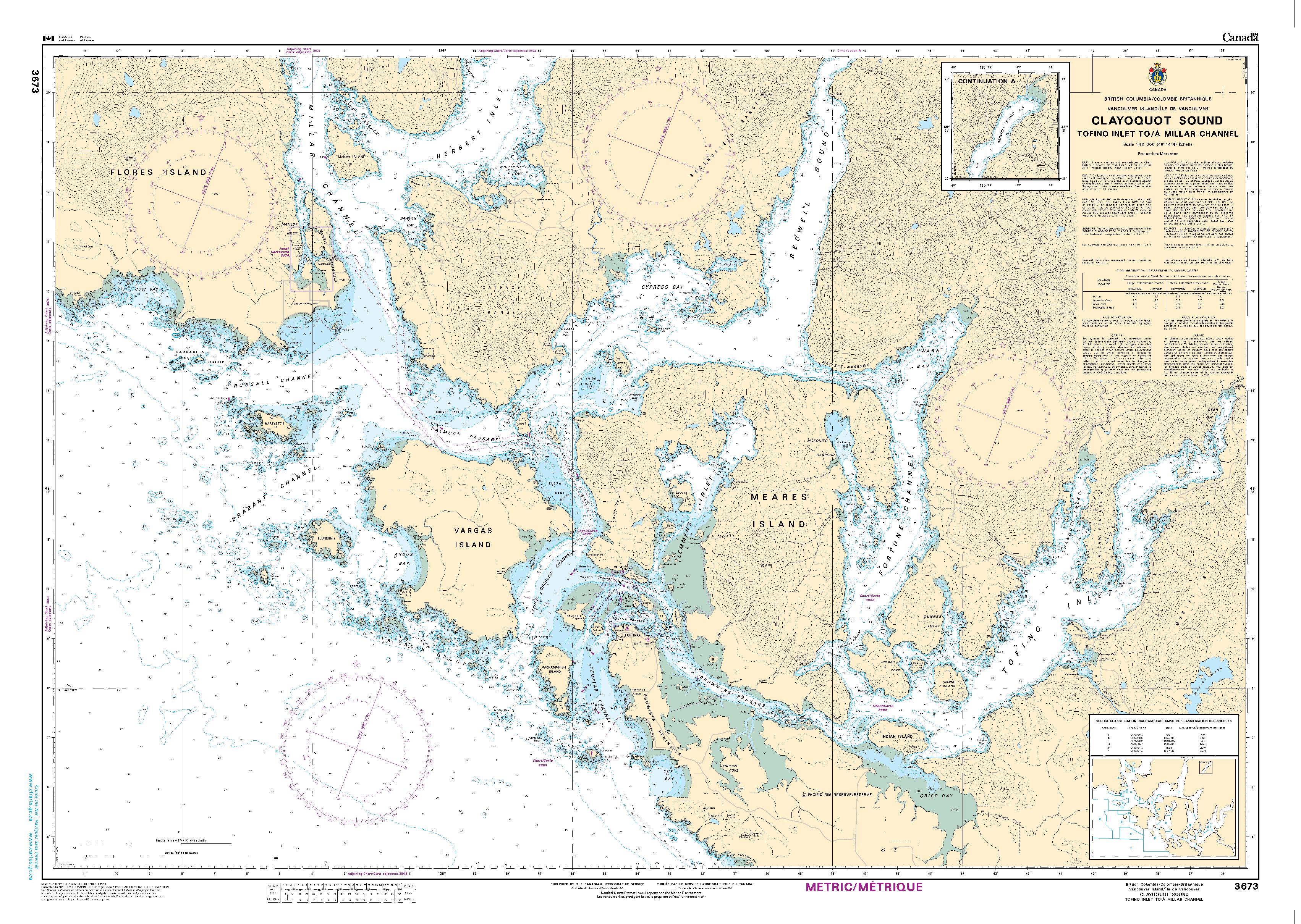 Clayoquot Sound, Tofino Inlet to/à Millar Channel | CHS Chart 3673
