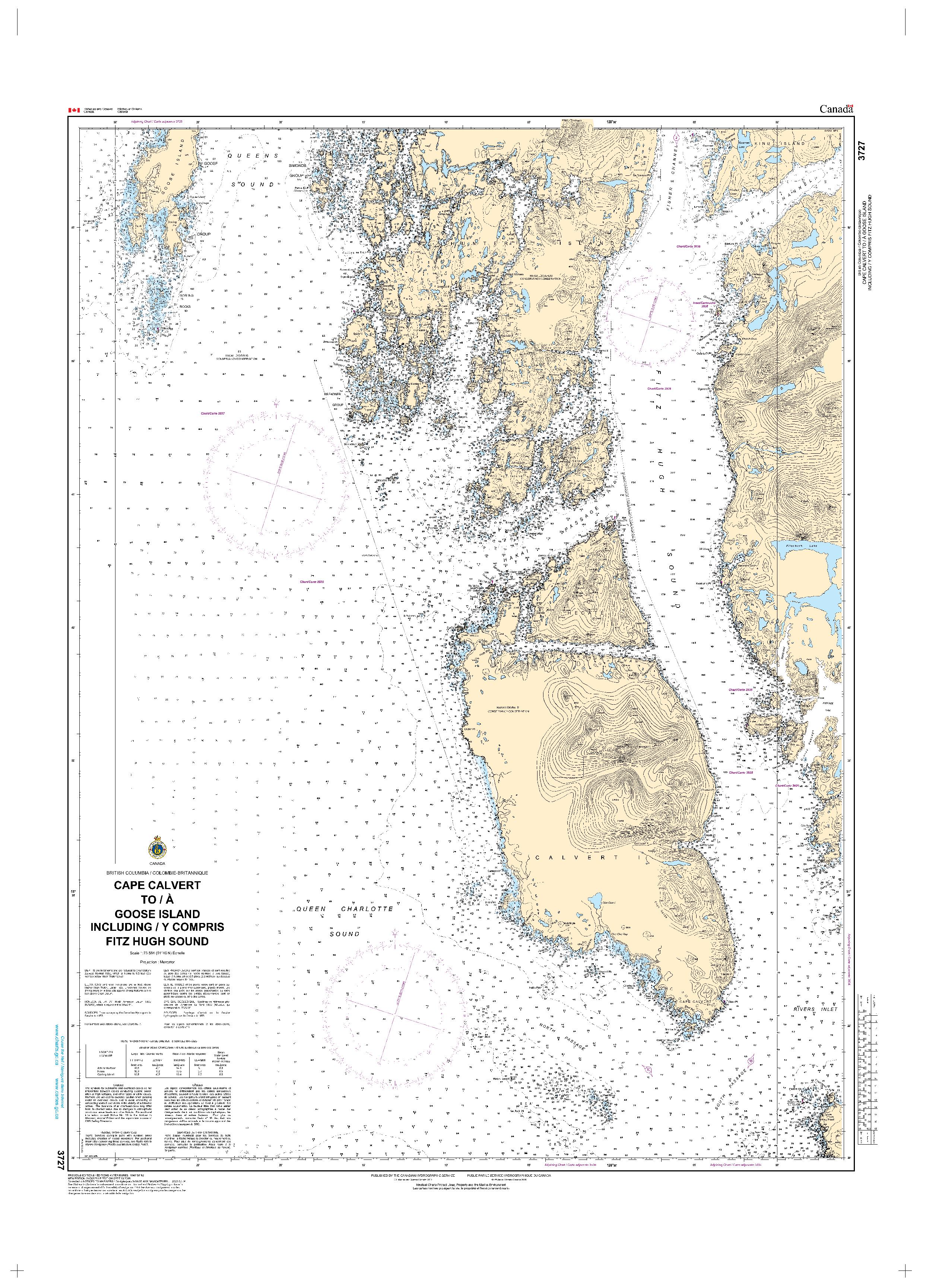 Cape Calvert to Goose Island including Fitz Hugh Sound | Carte SHC 3727