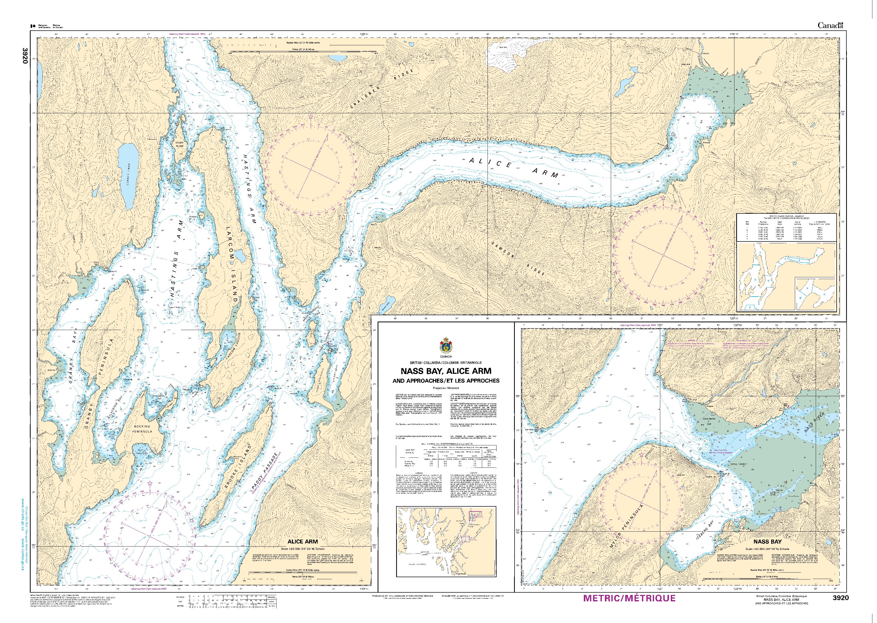 Nass Bay, Alice Arm and Approaches/et les approches | Carte SHC 3920