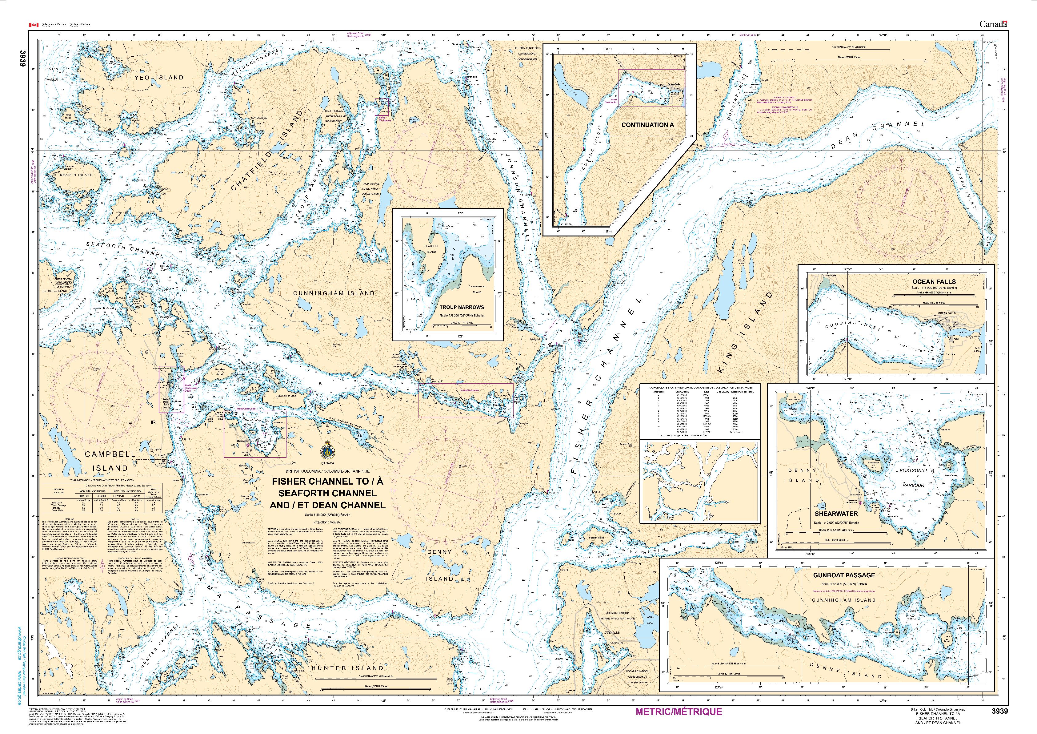 Fisher Channel to/à Seaforth Channel and/et Dean Channel | Carte SHC 3939