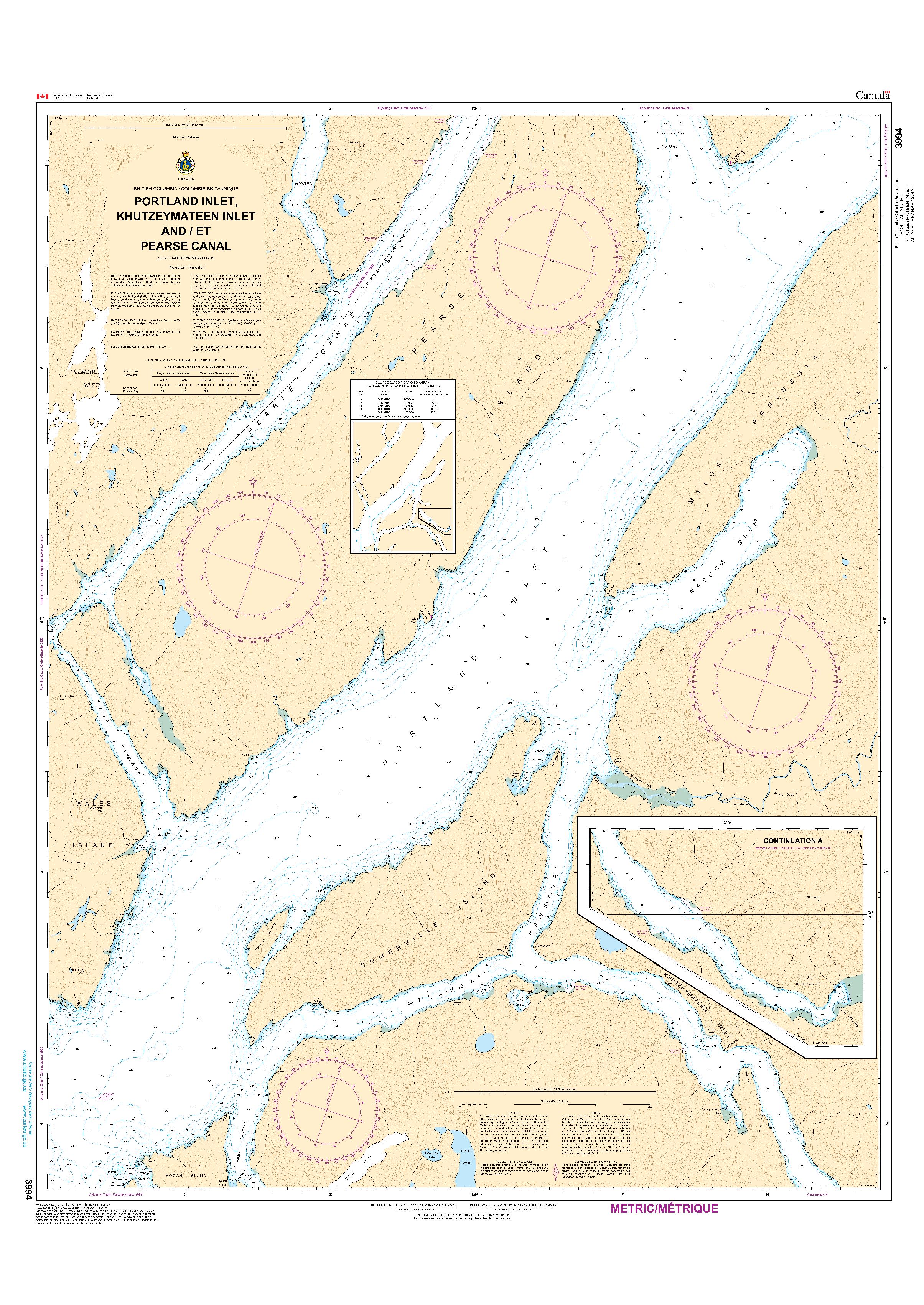 Portland Inlet, Khutzeymateen Inlet and Pearse Canal | CHS Chart 3994