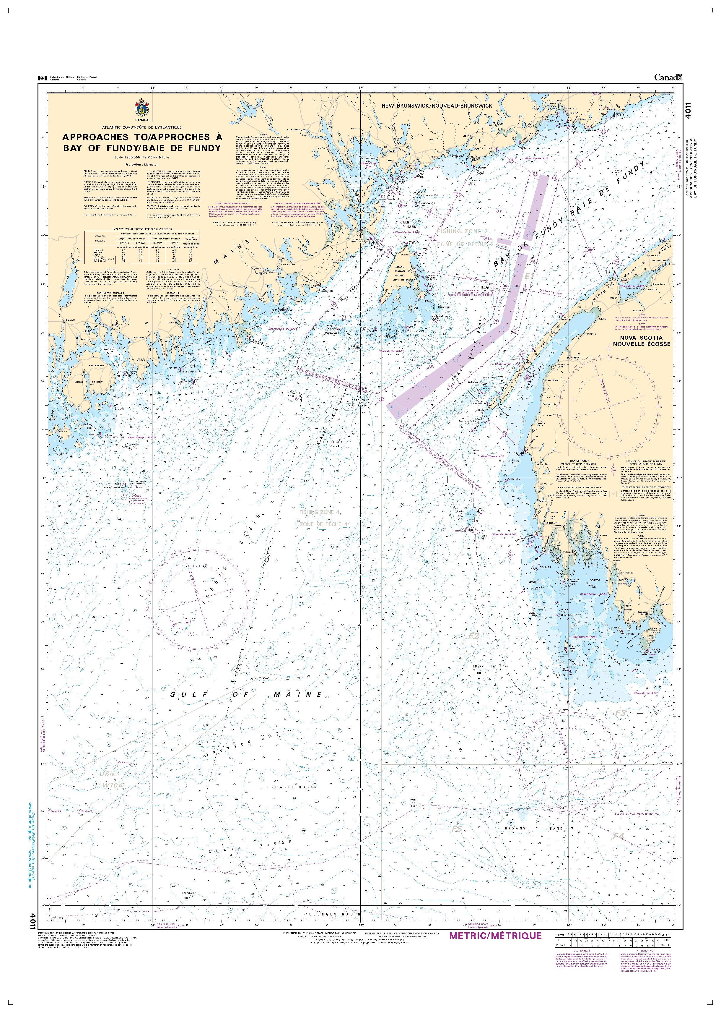Approaches to/Approches à Bay of Fundy/Baie de Fundy | CHS Chart 4011