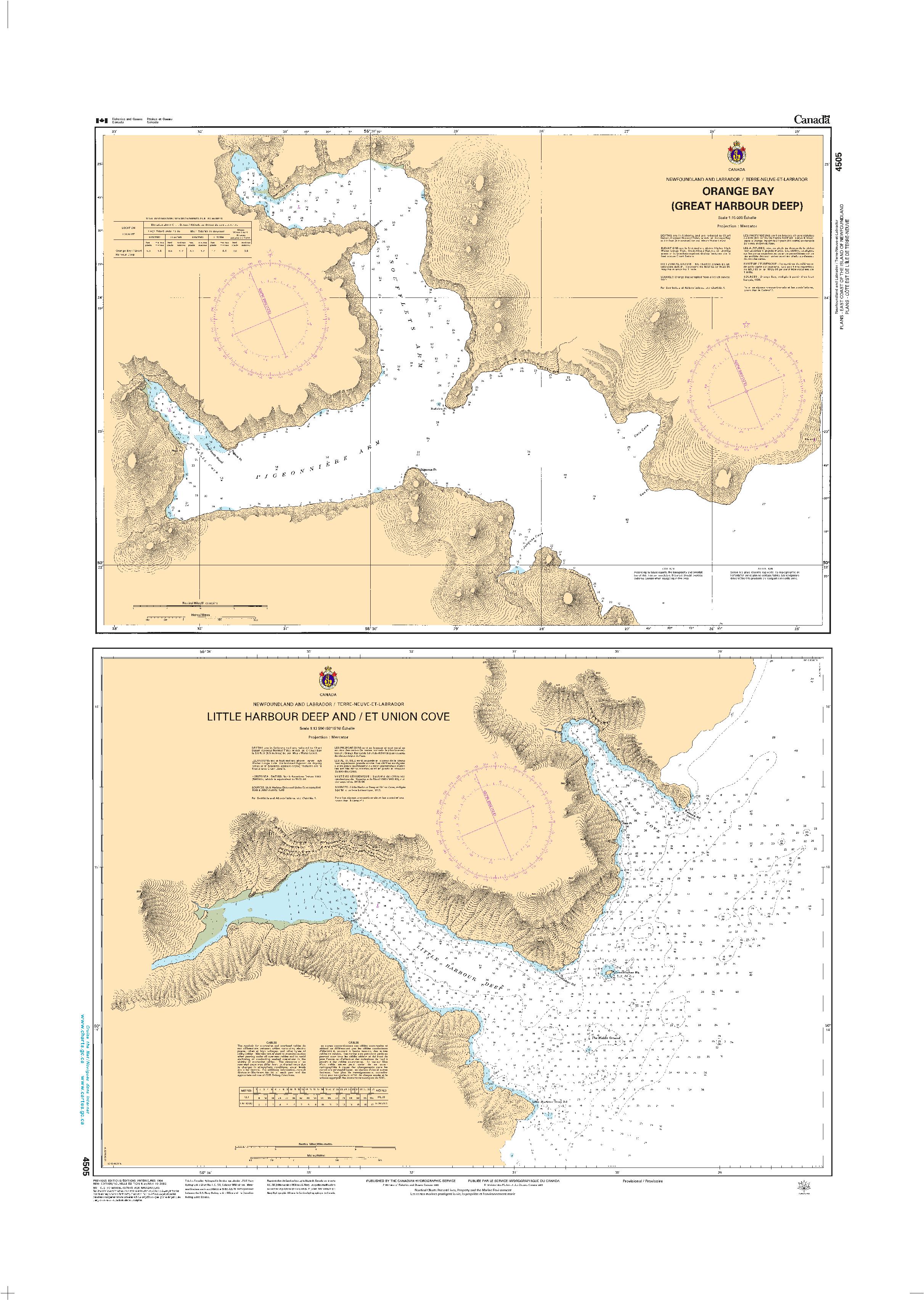 Plans - East Coast of the Island of Newfoundland/Côte Est de lÎle de Terre Neuve | Carte SHC 4505