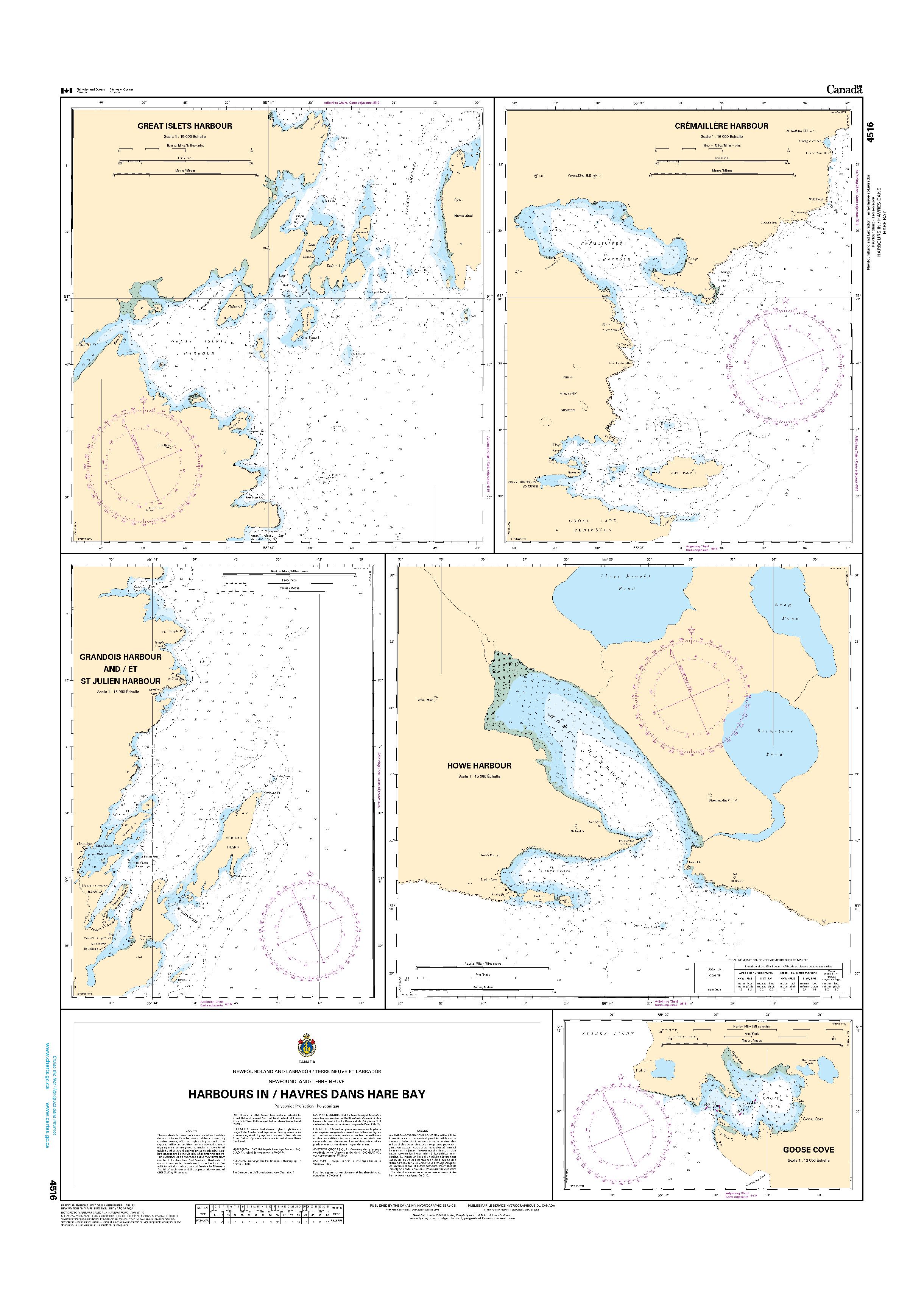 Harbours in / Havres dans Hare Bay | CHS Chart 4516