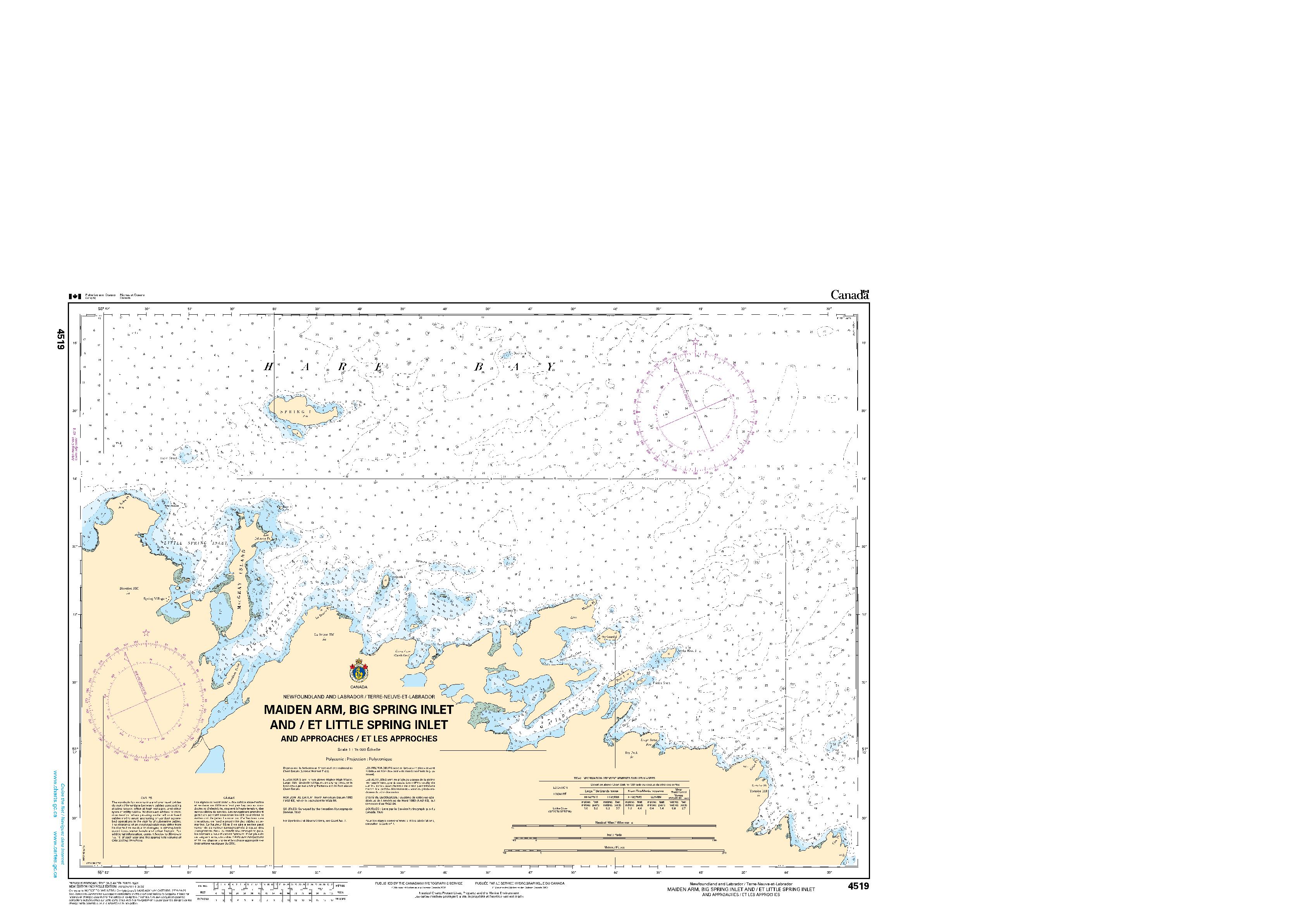 Maiden Arm, Big Spring Inlet and / et Little Spring Inlet and approaches / et les approches | CHS Chart 4519