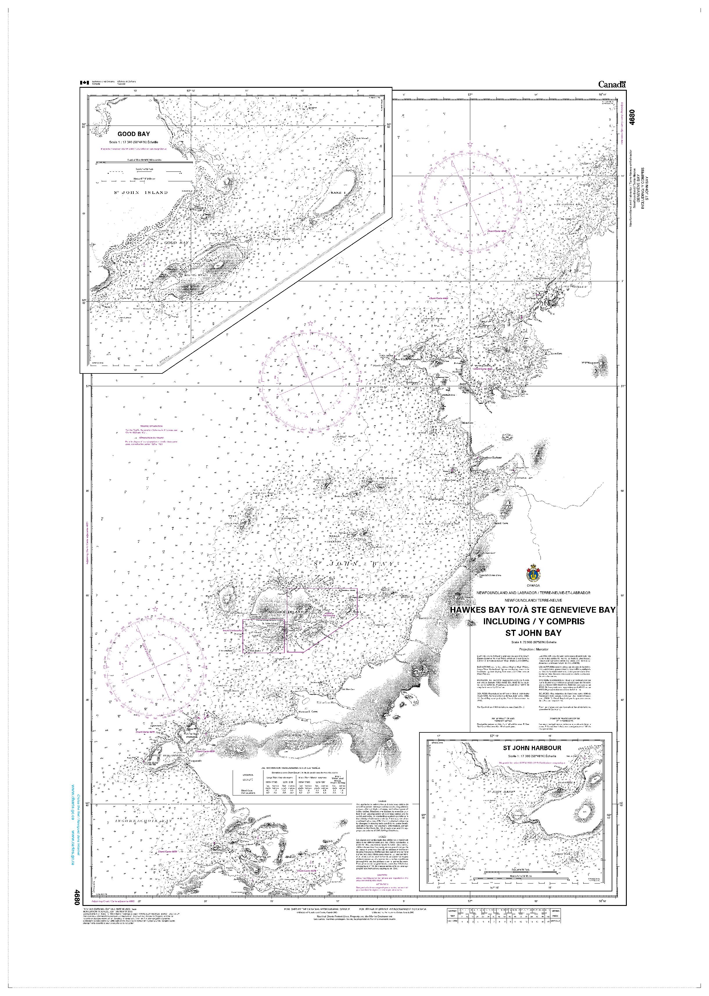 Hawkes Bay to / à Ste Geneviève Bay including / y compris St. John Bay | CHS Chart 4680