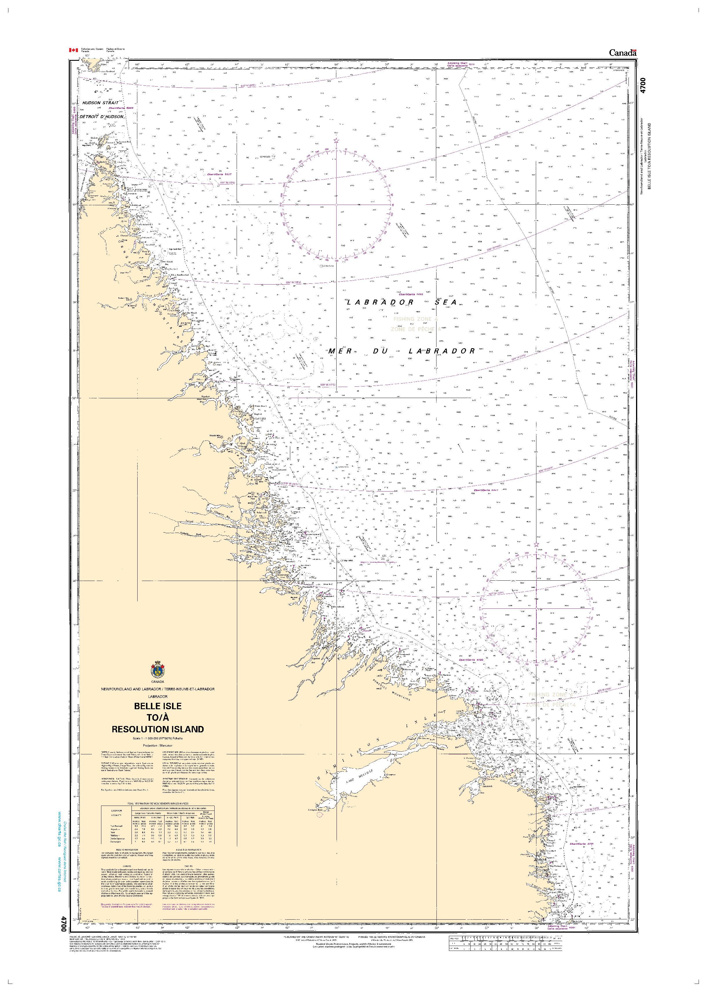 Belle Isle to/à Resolution Island | CHS Chart 4700