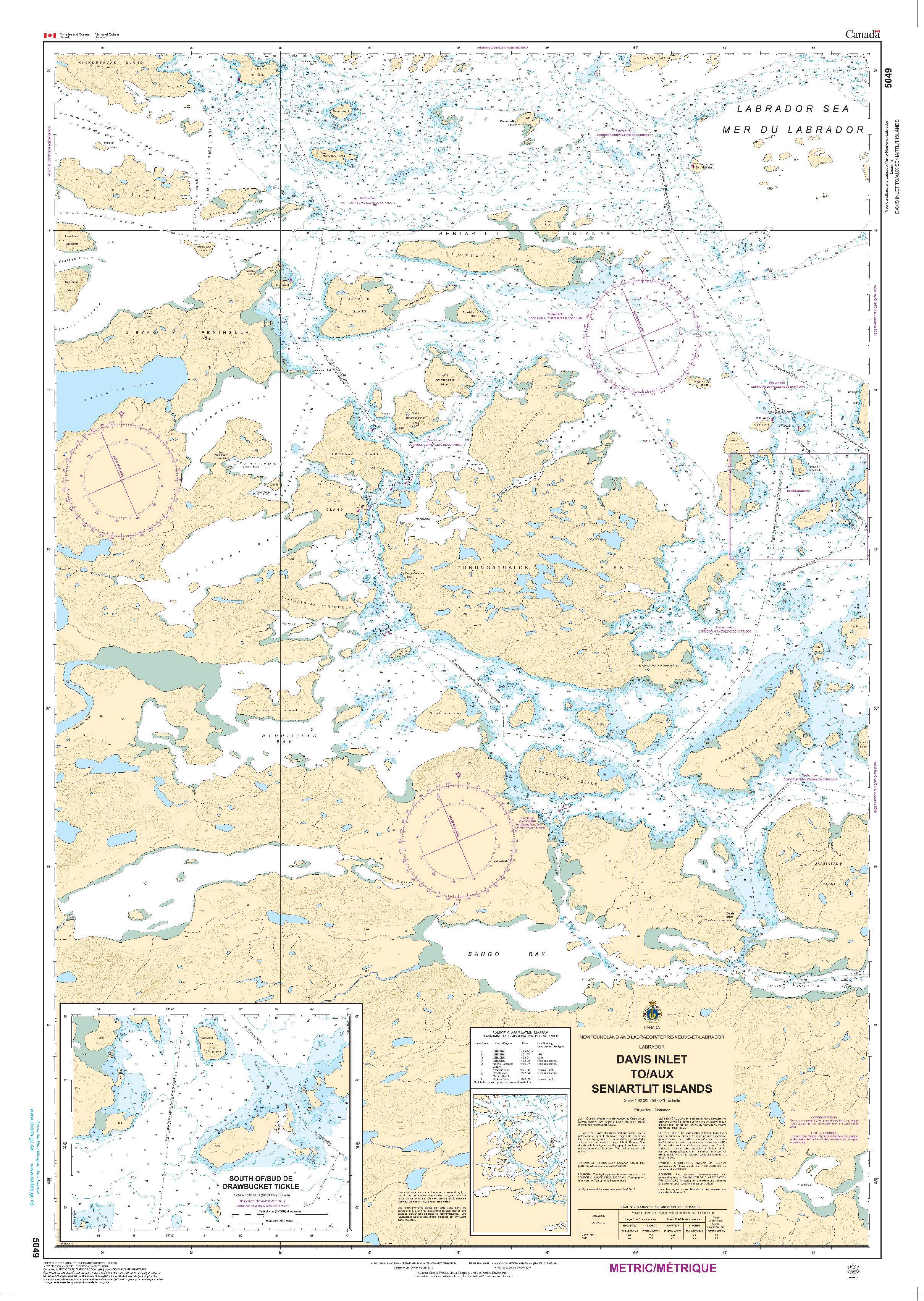 Davis Inlet to/aux Seniarlit Islands | Carte SHC 5049