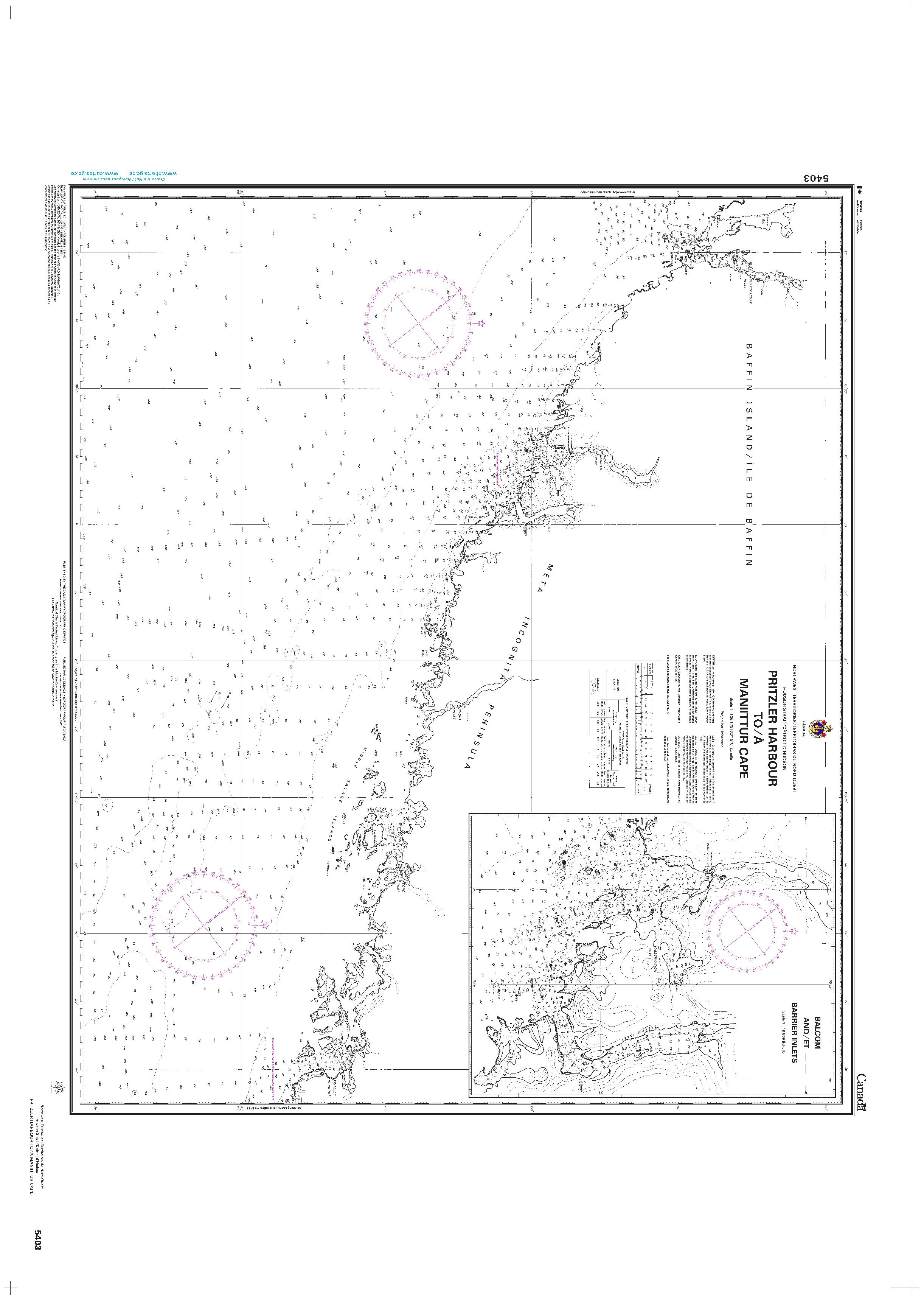 Pritzler Harbour to/à Maniittur Cape | CHS Chart 5403