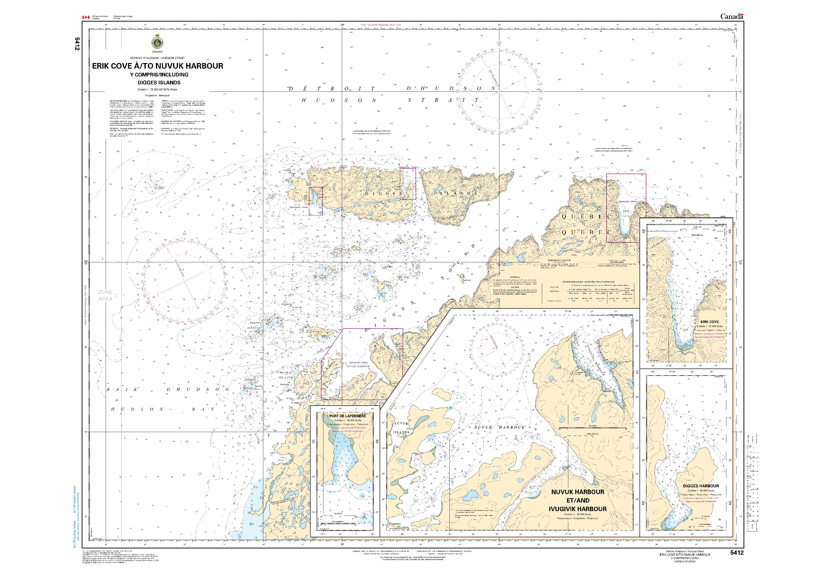 Erik Cove to/à Nuvuk Harbour including/y compris Digges Islands | CHS Chart 5412