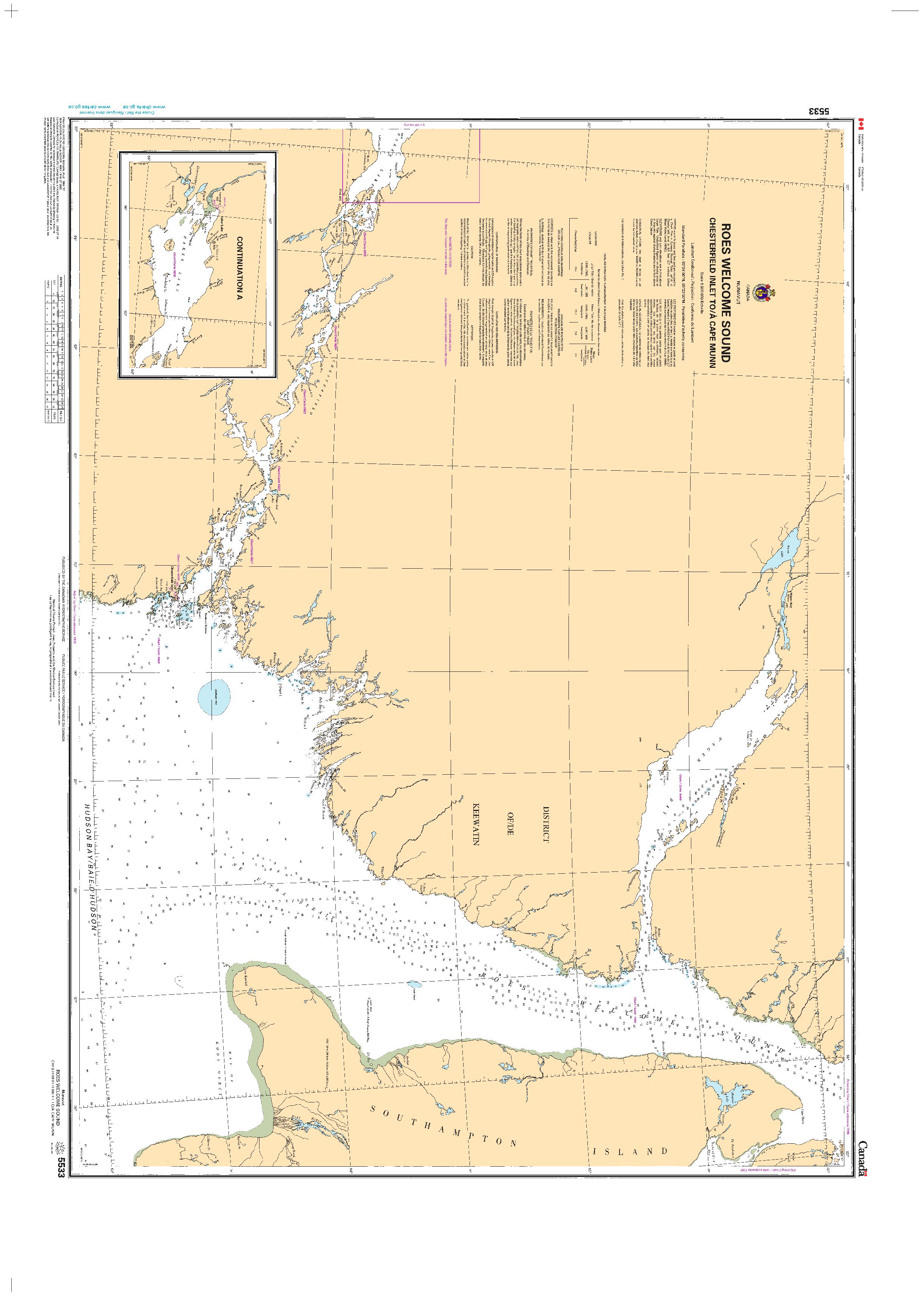 Roes Welcome Sound (Chesterfield Inlet to/à Cape Munn) | CHS Chart 5533