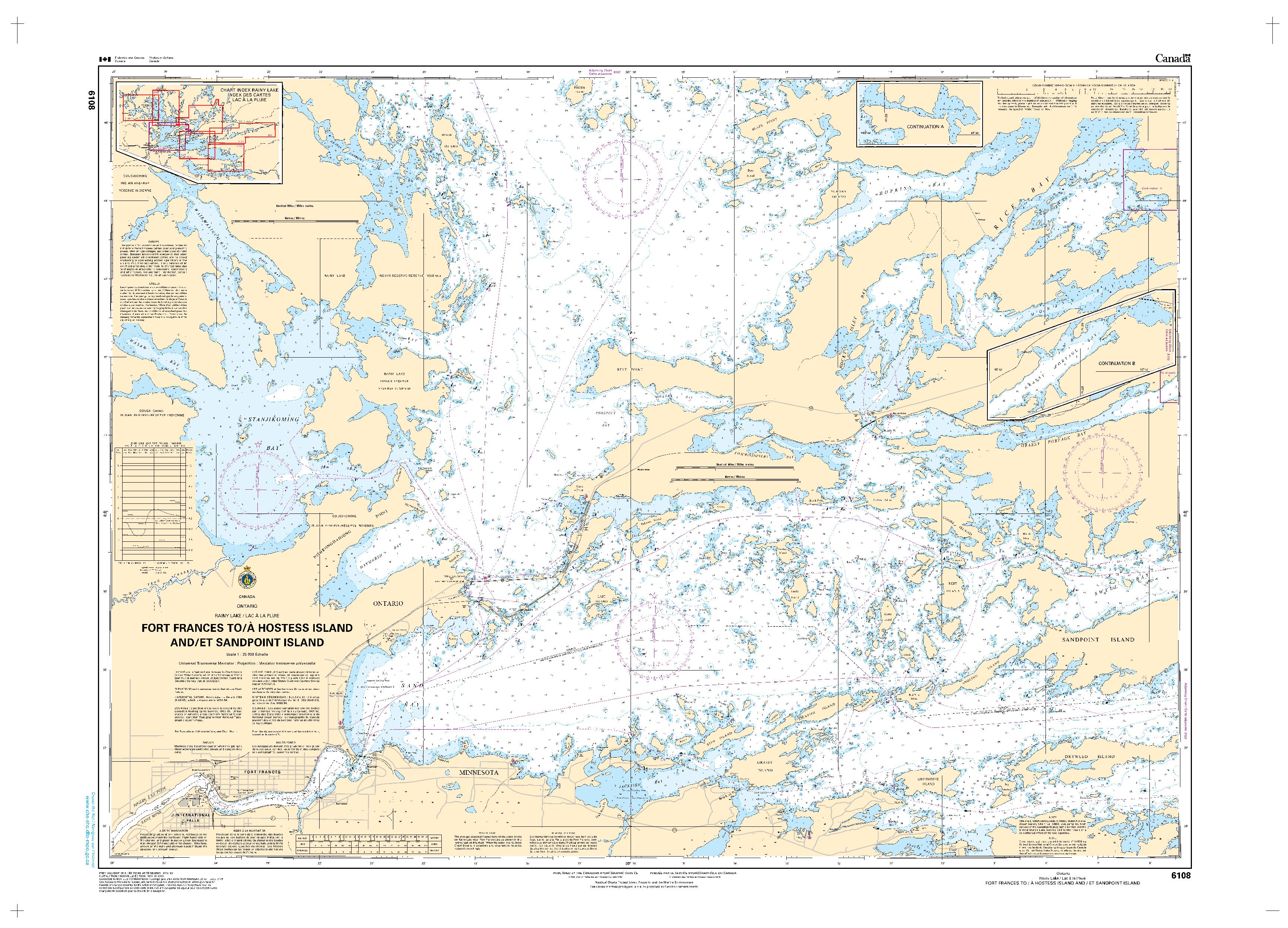 Fort Frances to/à Hostess Island and/et Sandpoint Island | CHS Chart 6108