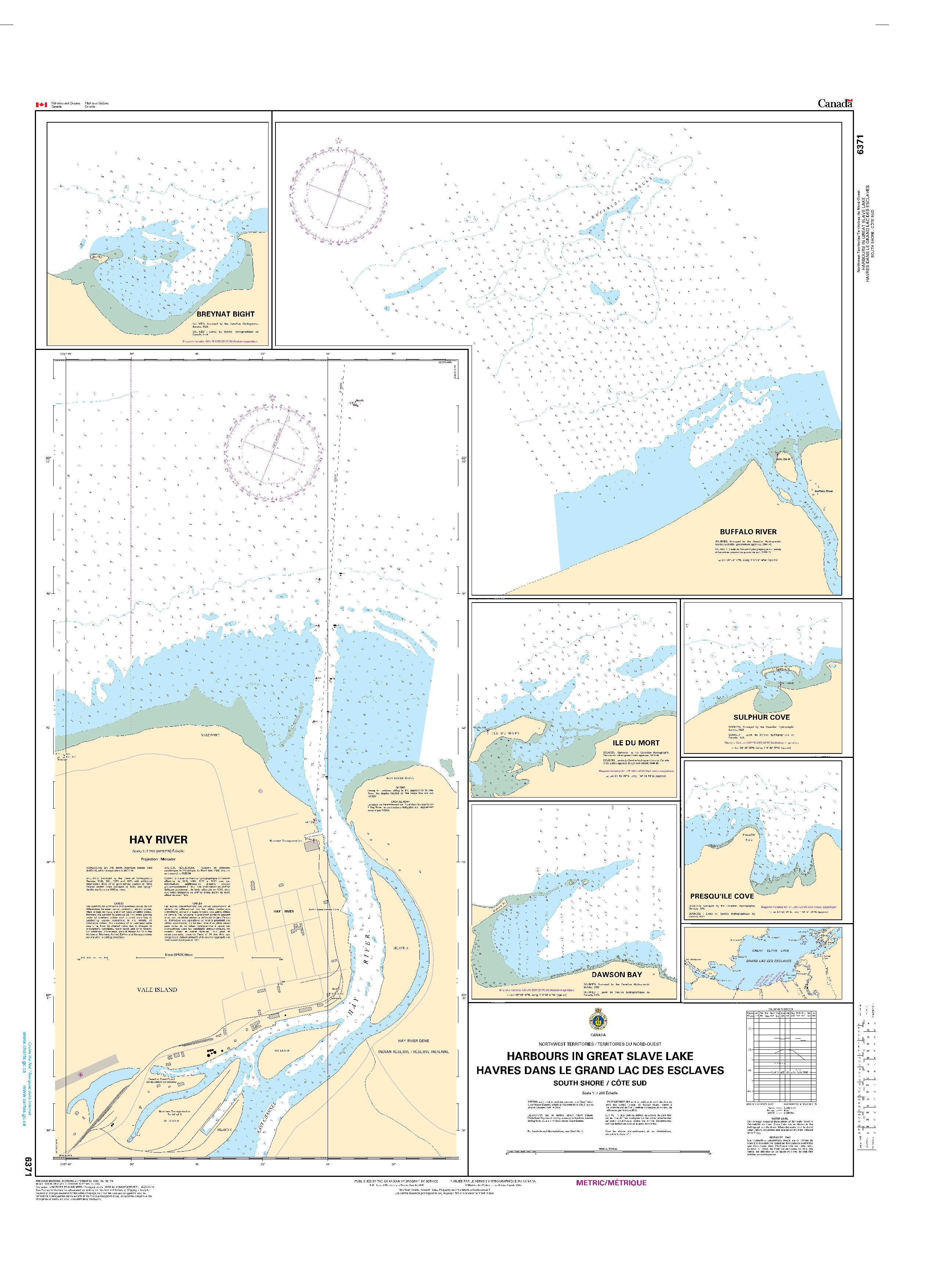 Harbours in Great Slave Lake / Havres dans le Grand Lacs des Esclaves - South Shore / Côte sud | Carte SHC 6371
