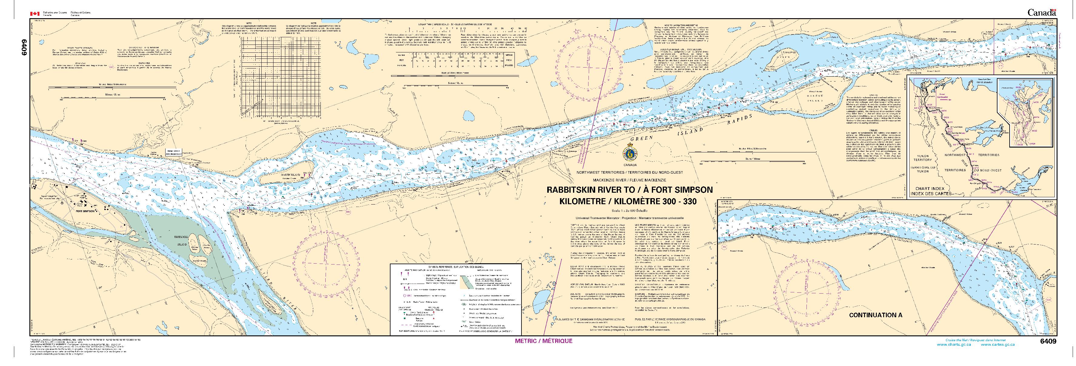 Rabbitskin River to/à Fort Simpson Kilometre 300 / Kilomètre 330 | CHS Chart 6409