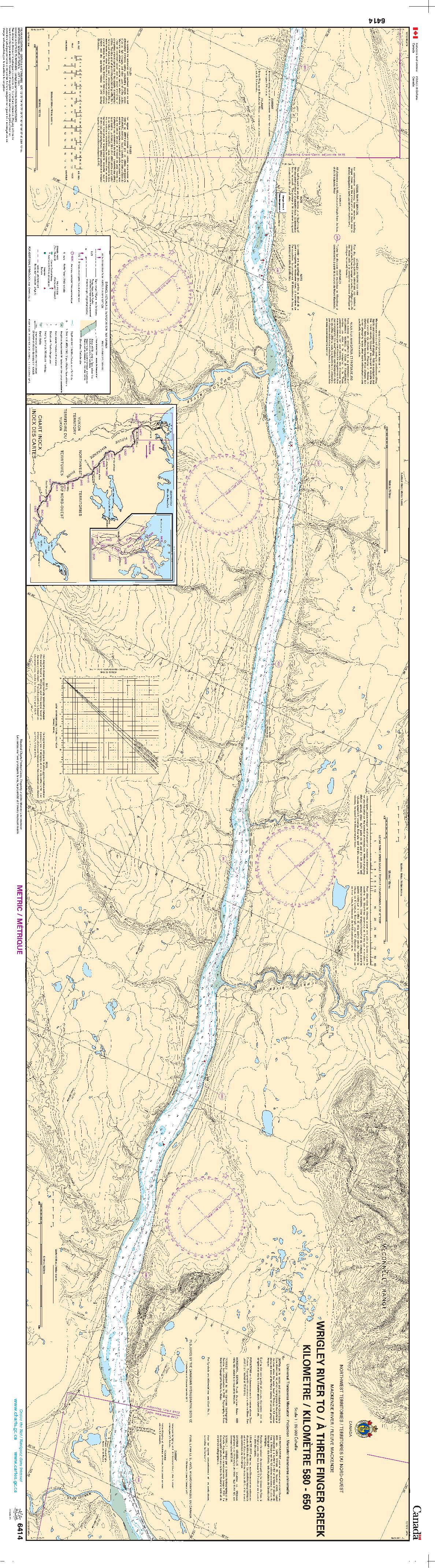 Wrigley River to/à Three Finger Creek Kilometre 580 / Kilometre 650 | CHS Chart 6414