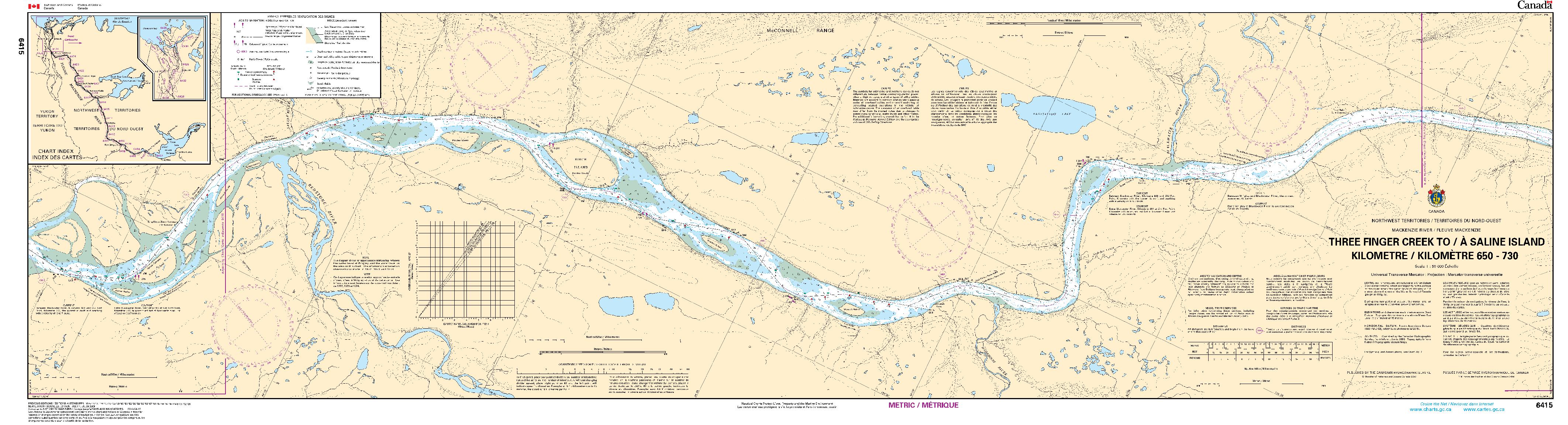 Three Finger Creek to/à Saline Island Kilometre 650 / Kilometre 730 | CHS Chart 6415