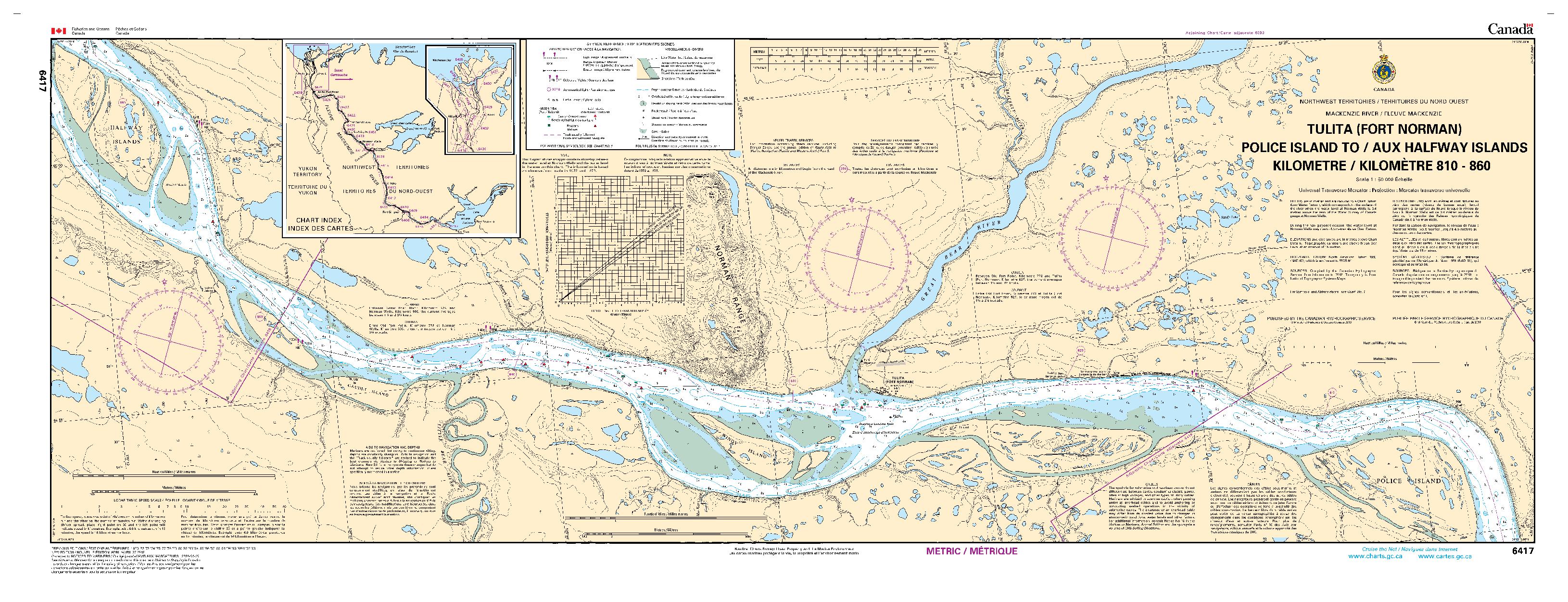 Tulita (Fort Norman), Police Island to/aux Halfway Islands Kilometre 810 / kilometre 860 | CHS Chart 6417