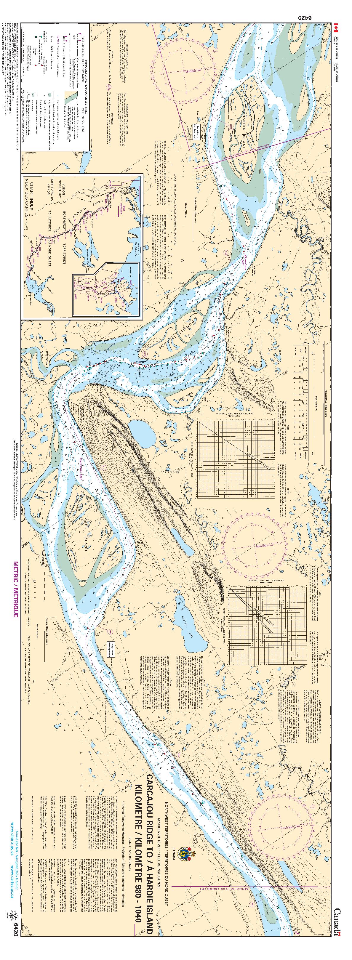Carcajou Ridge to/à Hardie Island Kilometre 980 / Kilometre 1040 | CHS Chart 6420