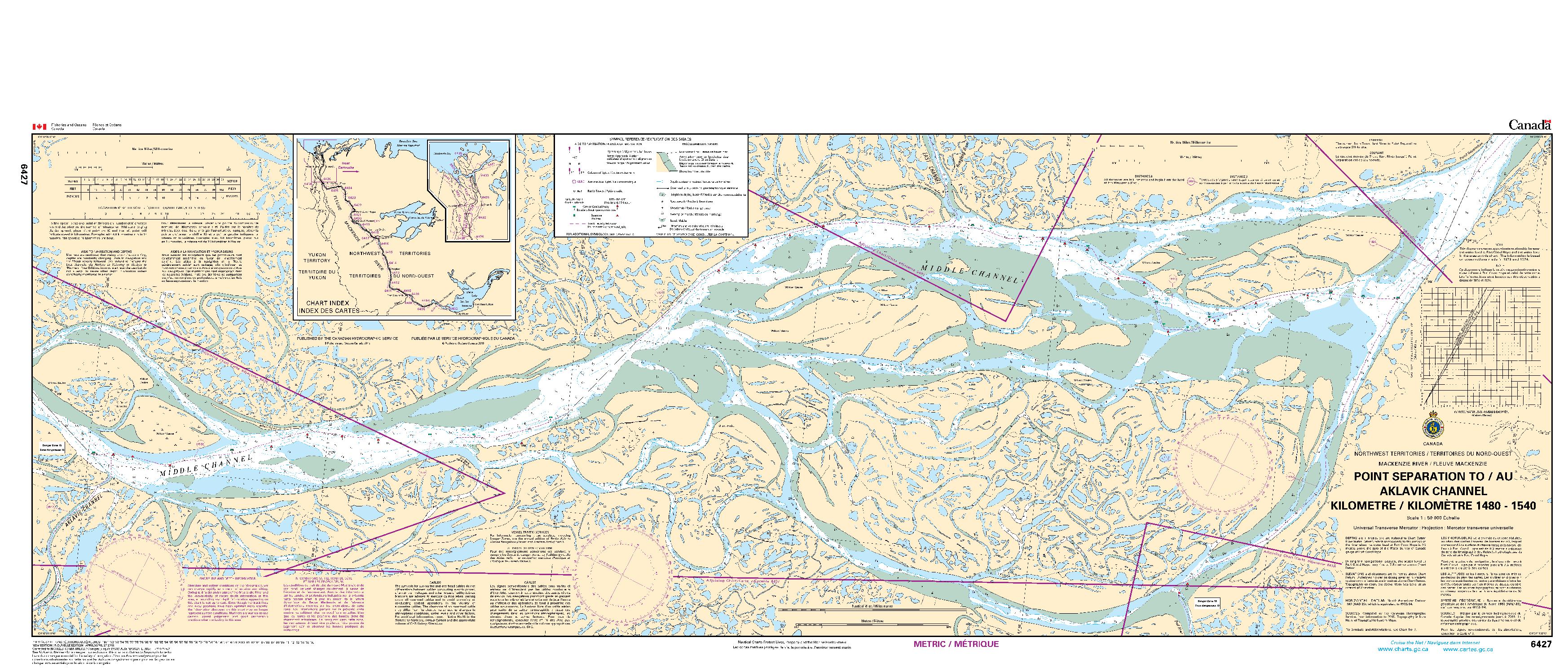 Point Separation to/au Aklavik Channel Kilometre 1480 / Kilomètre 1540 | CHS Chart 6427