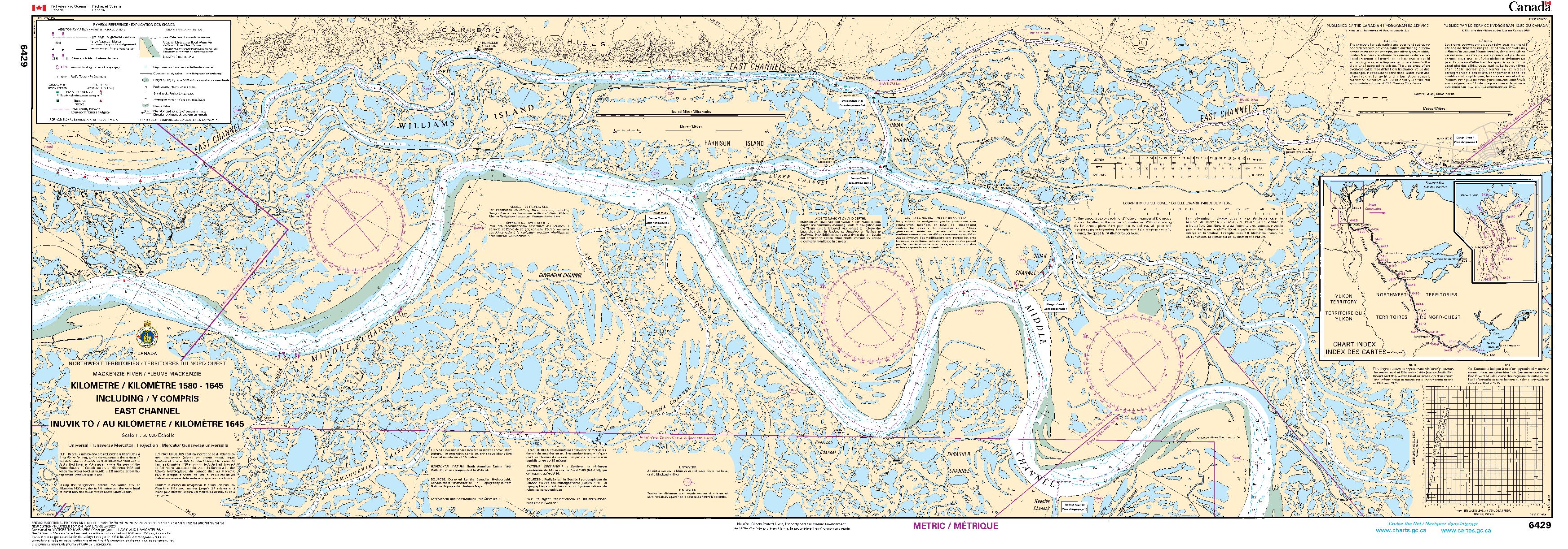 Kilometre/Kilomètre 1580 - 1645 including/y compris East Channel, Inuvik to/à Kilometre/Kilomètre 1645 | CHS Chart 6429