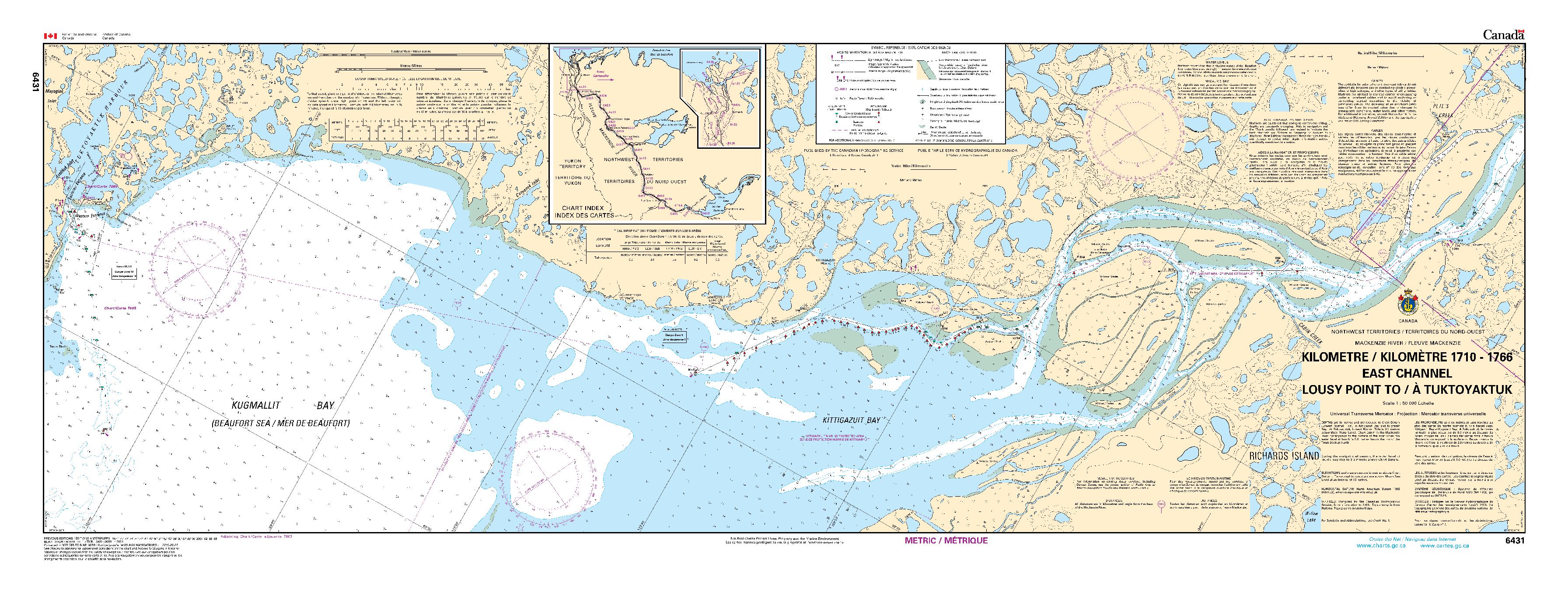 East Channel, Lousy Point to/à Tuktoyaktuk Kilometre 1710 / Kilometre 1766 | Carte SHC 6431