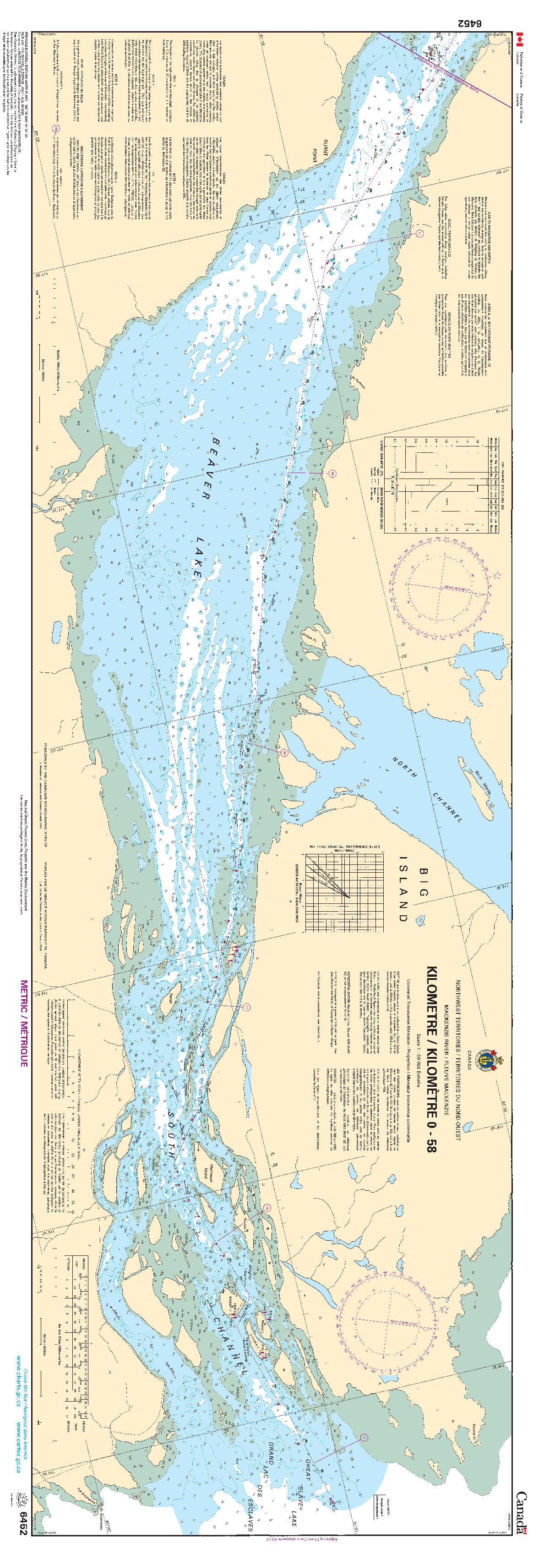 Mackenzie River / Fleuve Mackenzie (Kilometre / Kilomètre 0-58) | Carte SHC 6452