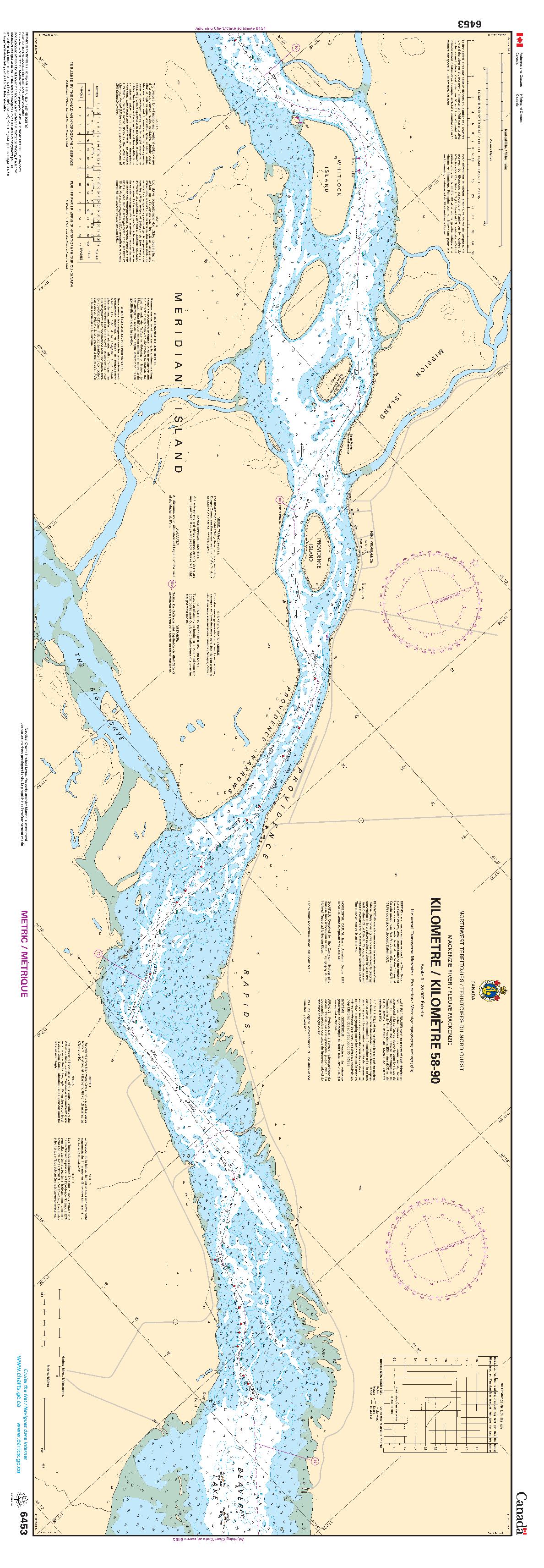 Mackenzie River / Fleuve Mackenzie (Kilometre / Kilomètre 58-90) | Carte SHC 6453