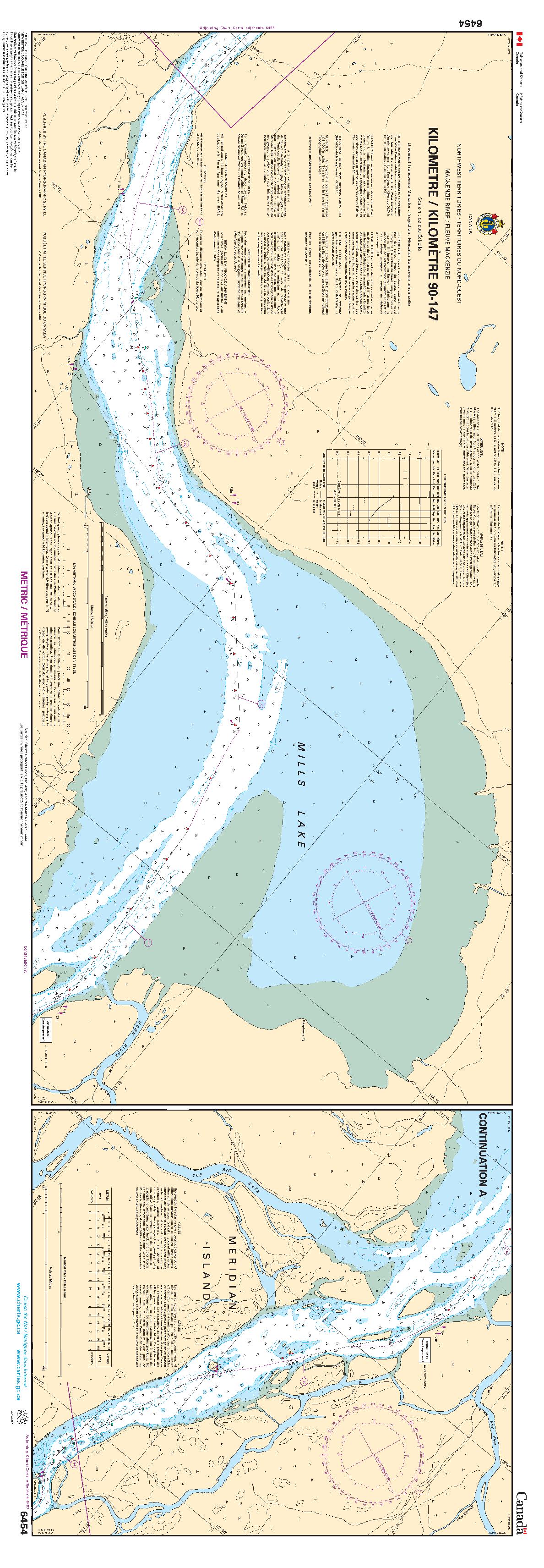 Mackenzie River / Fleuve Mackenzie (Kilometre / Kilomètre 90-147) | Carte SHC 6454