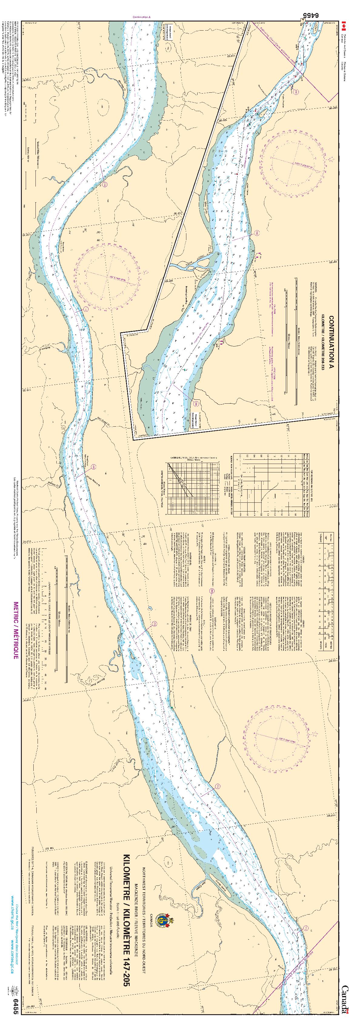 Mackenzie River / Fleuve Mackenzie (Kilometre / Kilomètre 147-205) | Carte SHC 6455