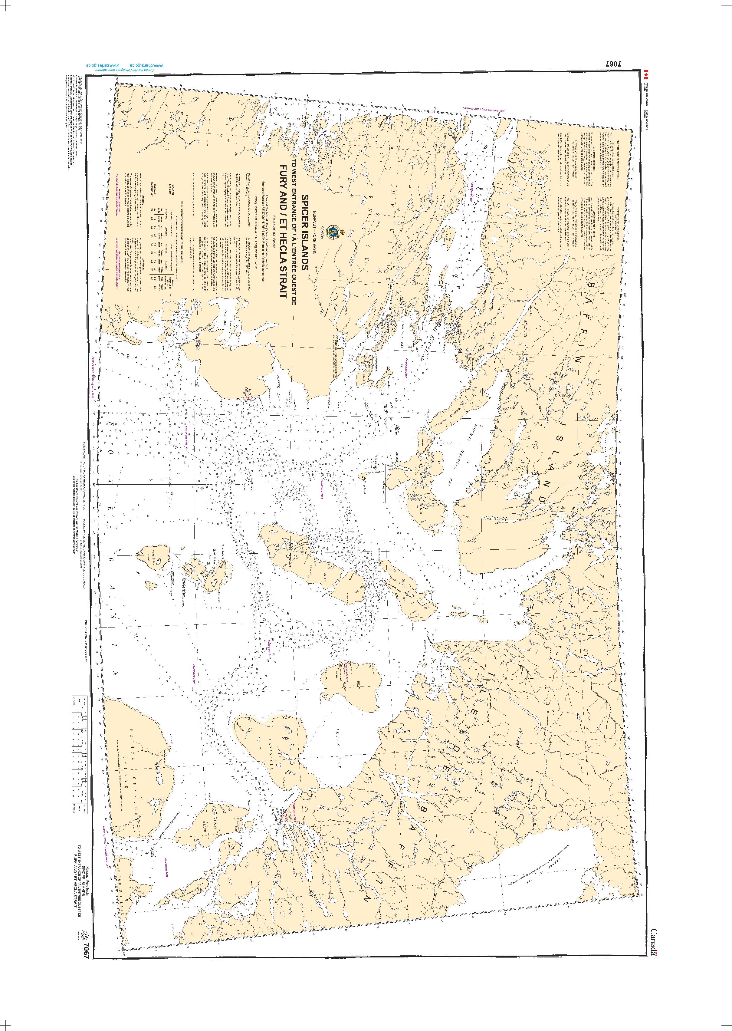 Spicer Islands to West Entrance of Fury and Hecla Strait | Carte SHC 7067