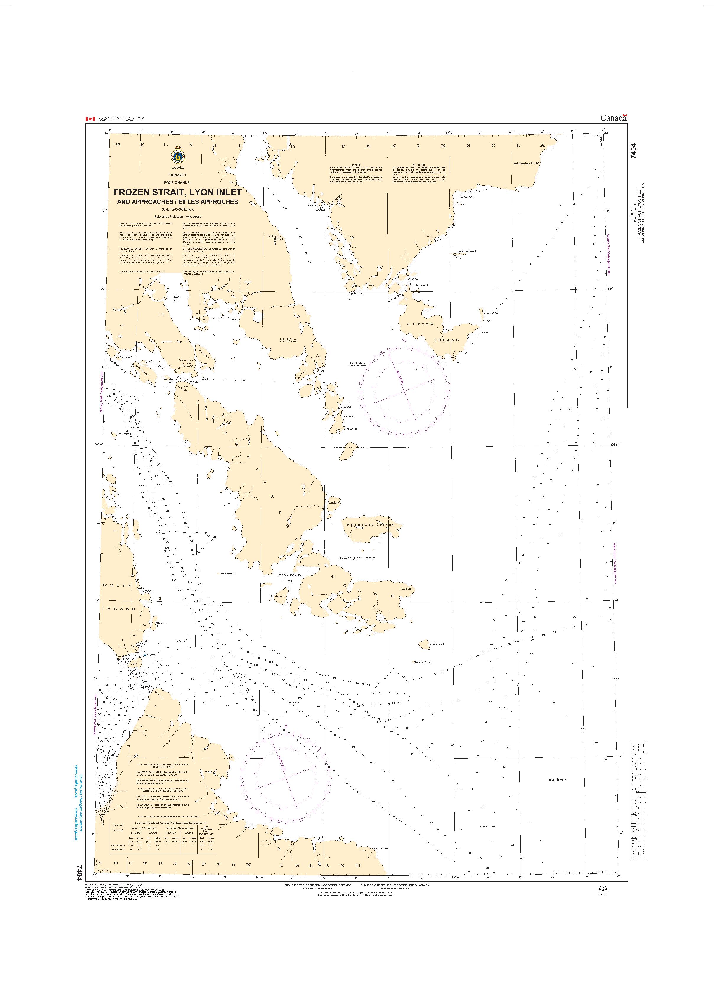 Frozen Strait, Lyon Inlet and Approaches/et les Approches | CHS Chart 7404