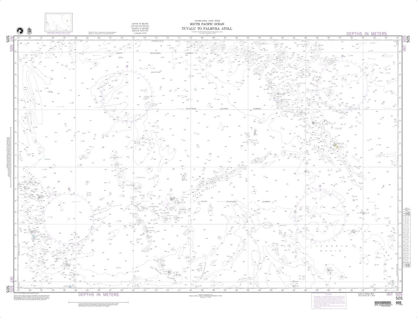 Tuvalu to Palmyra Atoll (OMEGA) | Carte NGA 505