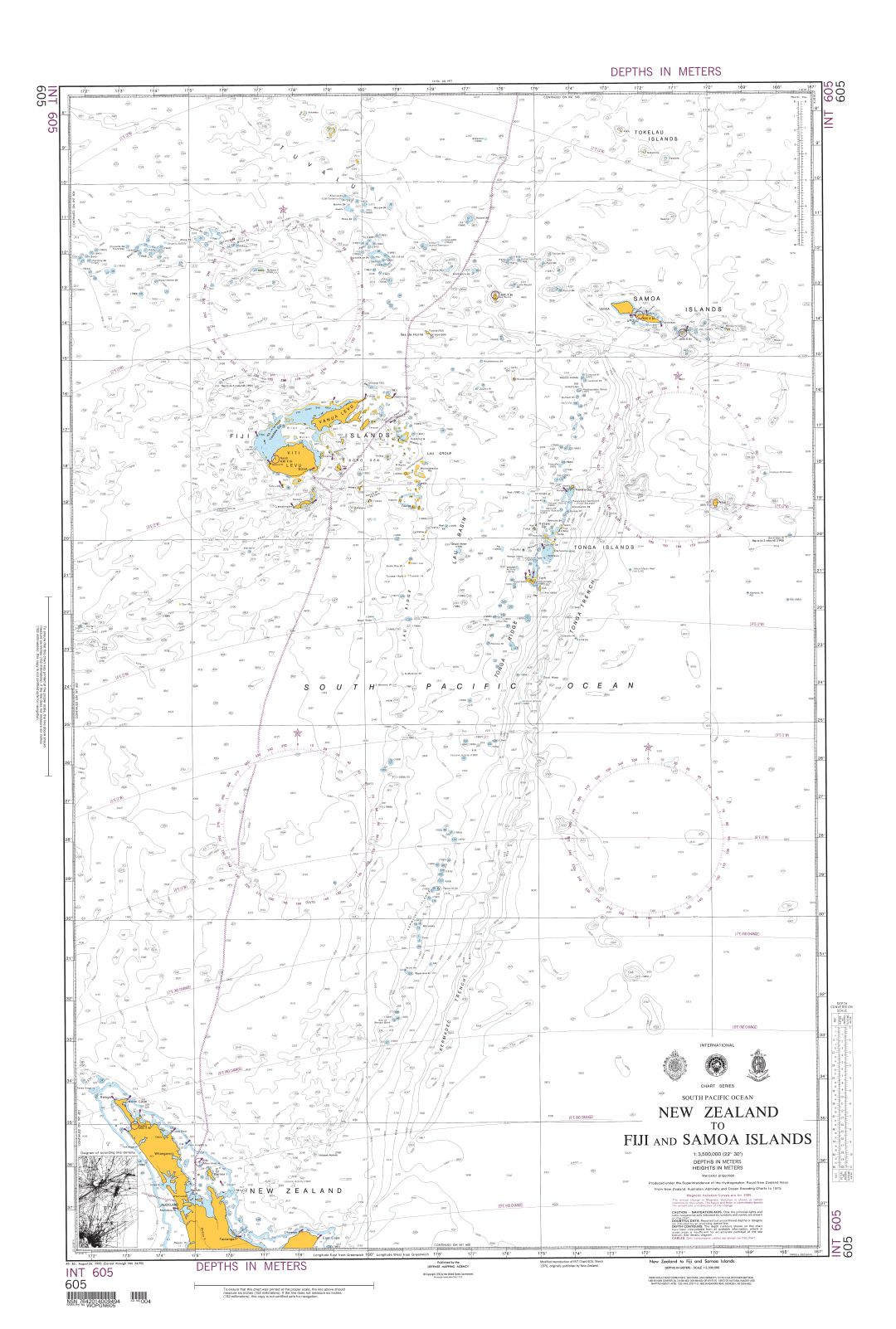 New Zealand to Fiji and Samoa Islands | Carte NGA 605