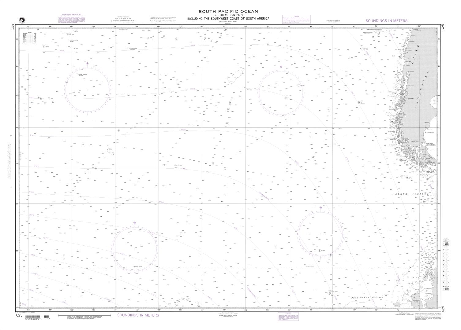 South Pacific Ocean (Southeastern Part) including the Southwest Coast of South America | Carte NGA 625