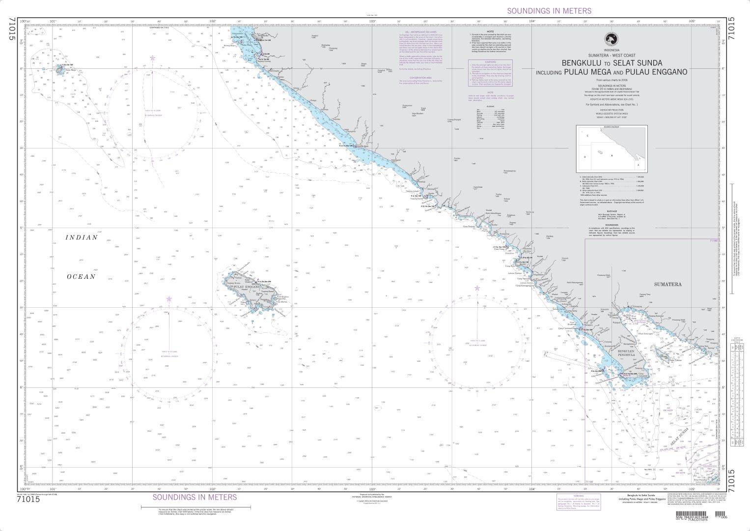 Bengkulu to Selat Sunda including Pulau Mega and Pulau Enggano | NGA Chart 71015